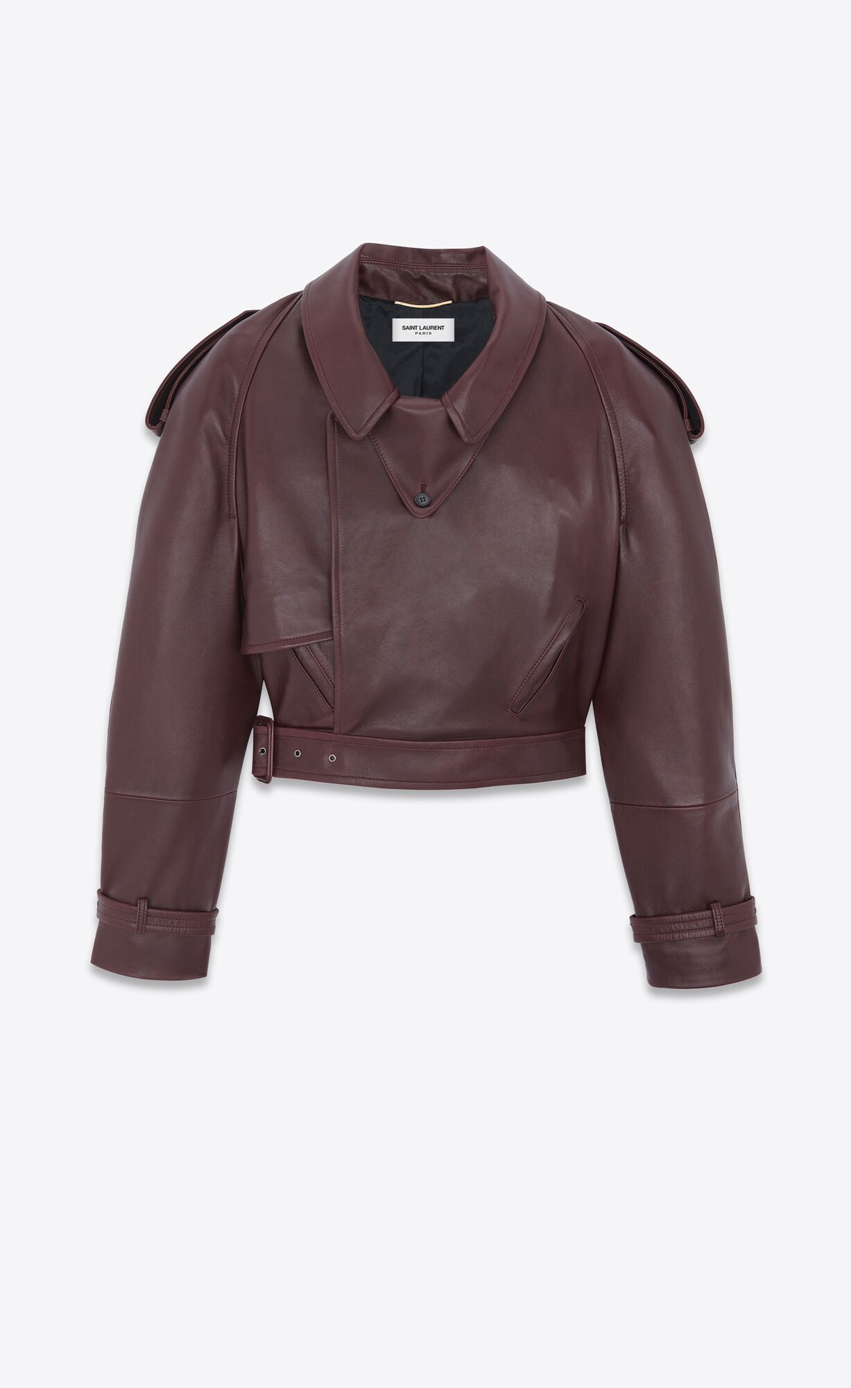 YSL Cropped Trench In Shiny Lambskin Bordeaux | 9674250-JL