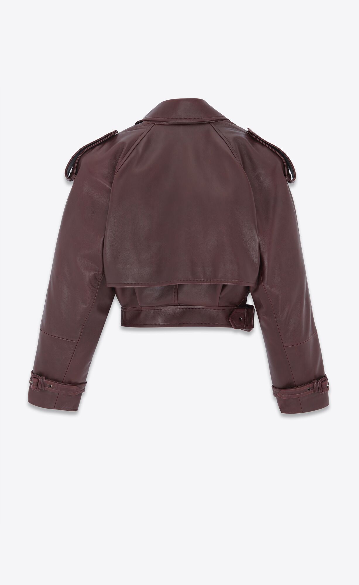 YSL Cropped Trench In Shiny Lambskin Bordeaux | 9674250-JL