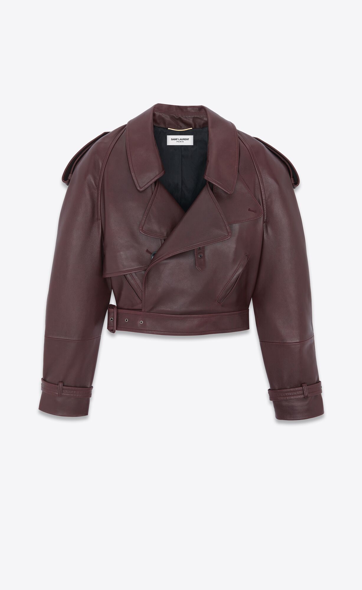 YSL Cropped Trench In Shiny Lambskin Bordeaux | 9674250-JL