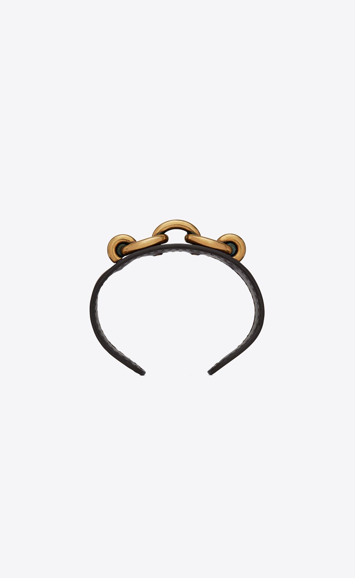 YSL Cuff Bracelet In Smooth Leather And Metal Black & Light Bronze | 7891304-FH