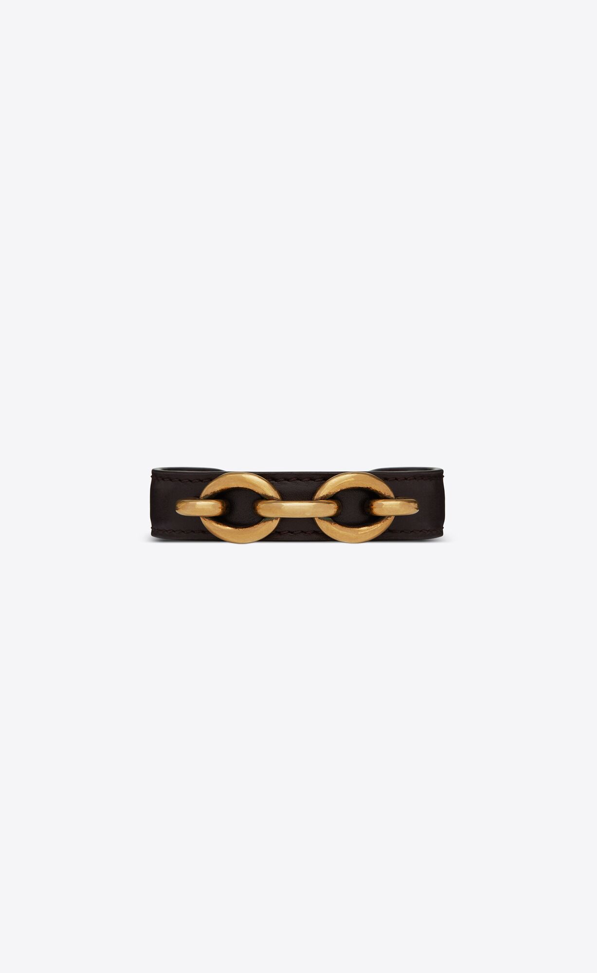 YSL Cuff Bracelet In Smooth Leather And Metal Black & Light Bronze | 7891304-FH