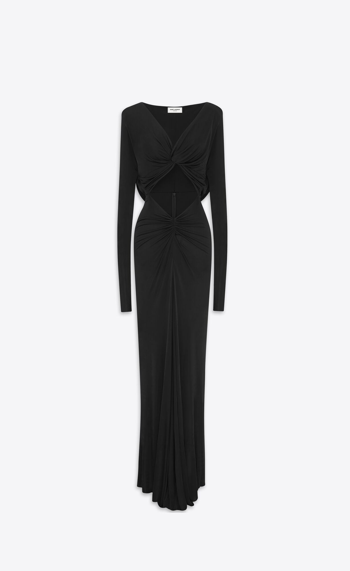 YSL Cut-out Long Dress In Shiny Jersey Black | 2918574-FX