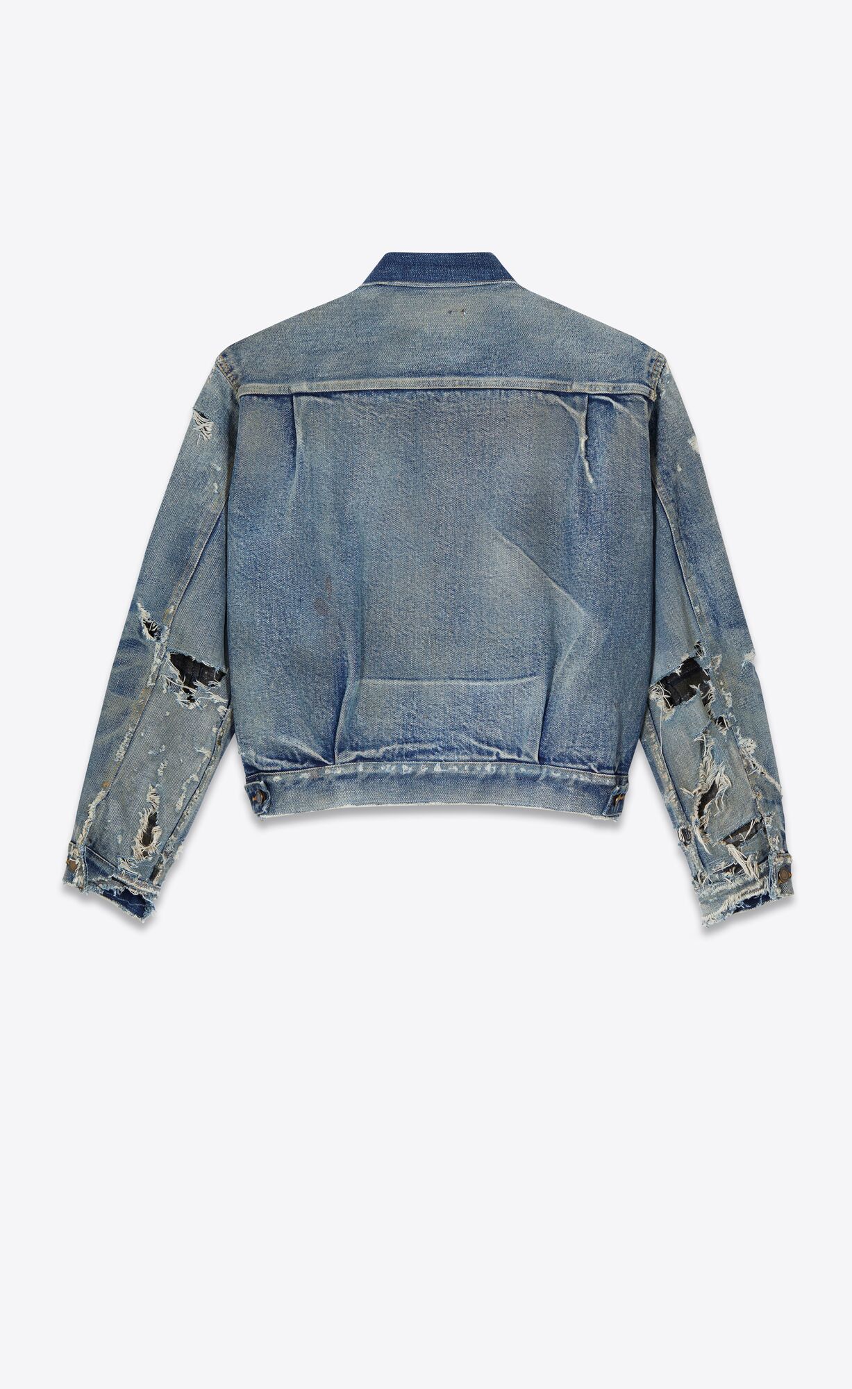 YSL Destroyed Jacket In '70s Blue Trash Denim 70'S Blue Trash | 3856041-LH