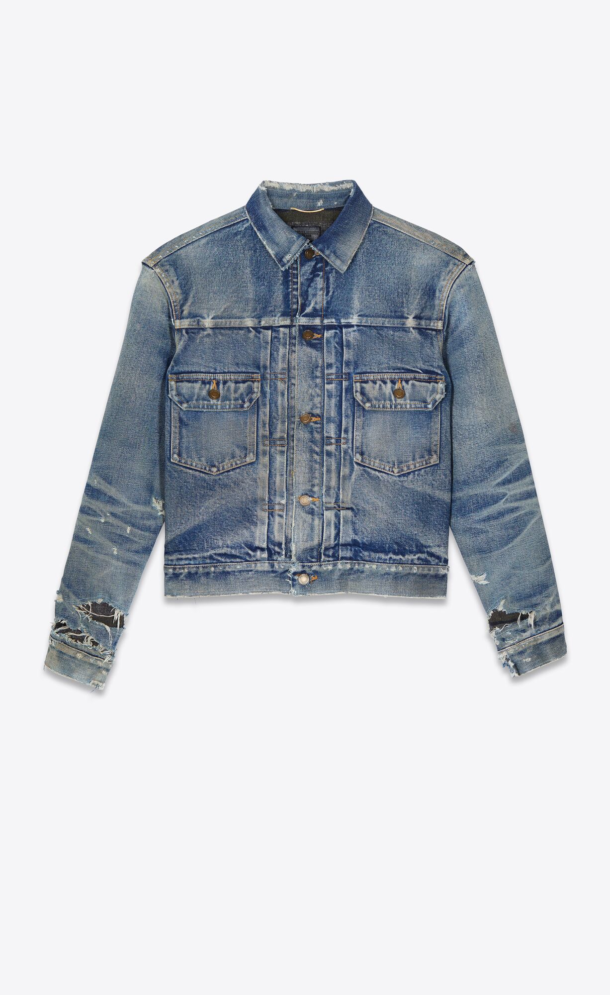 YSL Destroyed Jacket In '70s Blue Trash Denim 70'S Blue Trash | 3856041-LH