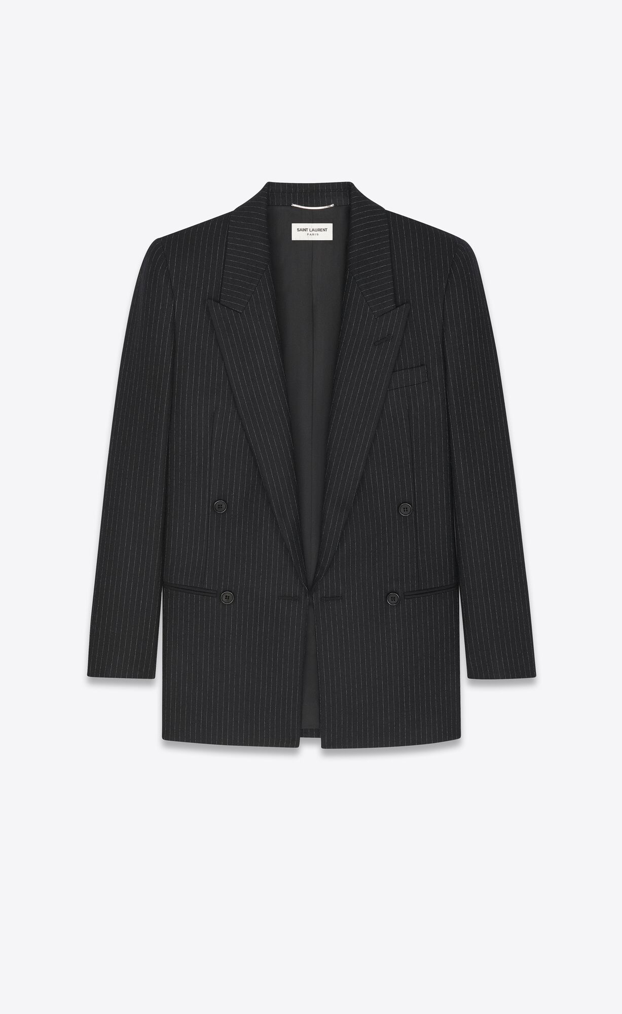 YSL Double-breasted Jacket In Pinstripe Wool Noir Craie | 8546291-EZ