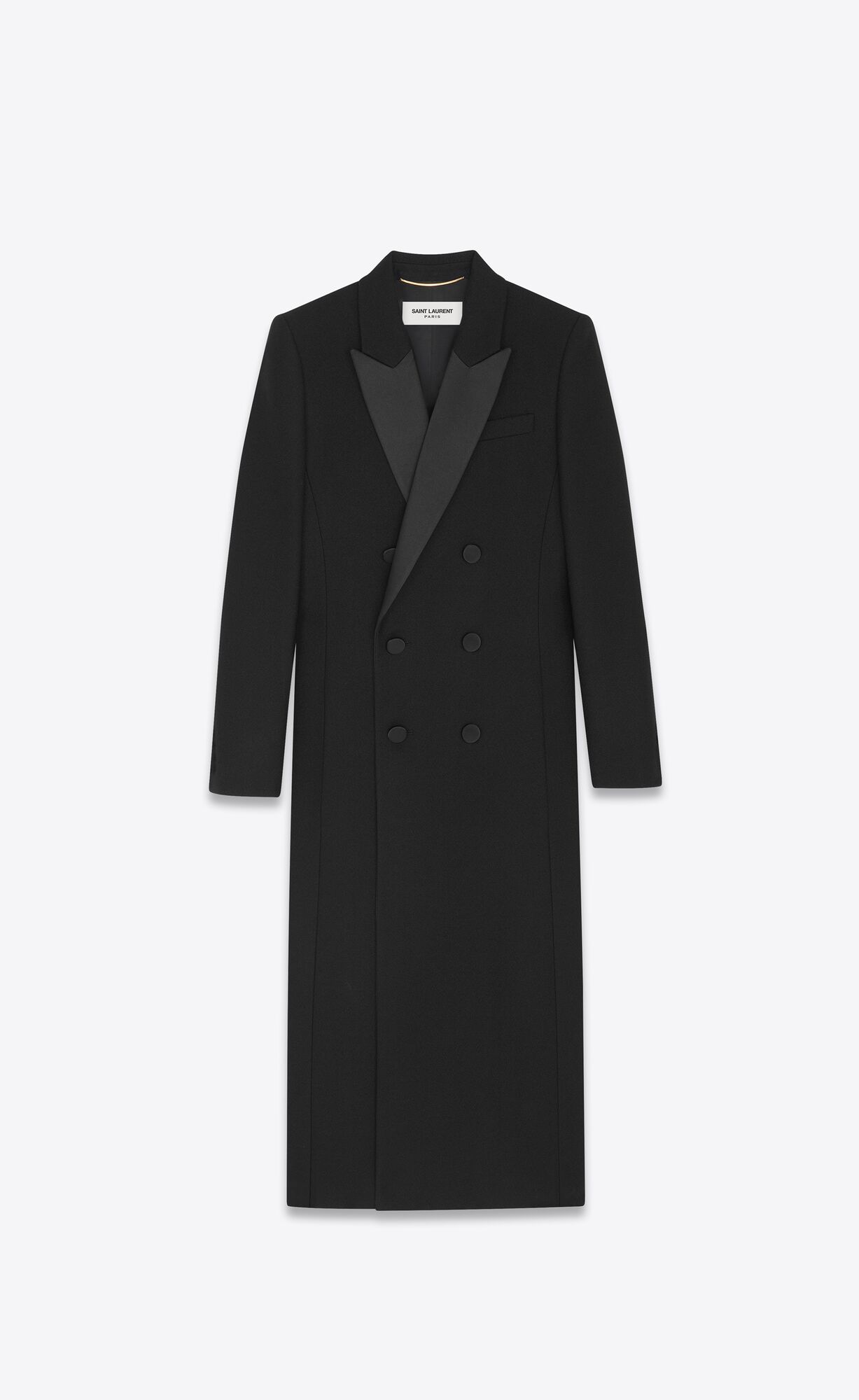 YSL Double-breasted Tuxedo Coat In Crepe Wool Noir | 7049652-WU