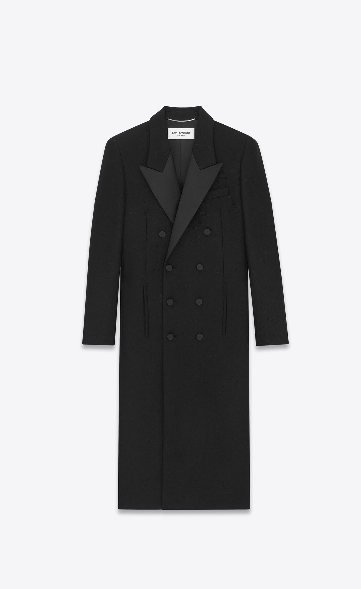 YSL Double-breasted Tuxedo Coat In Wool Black | 4529160-LR