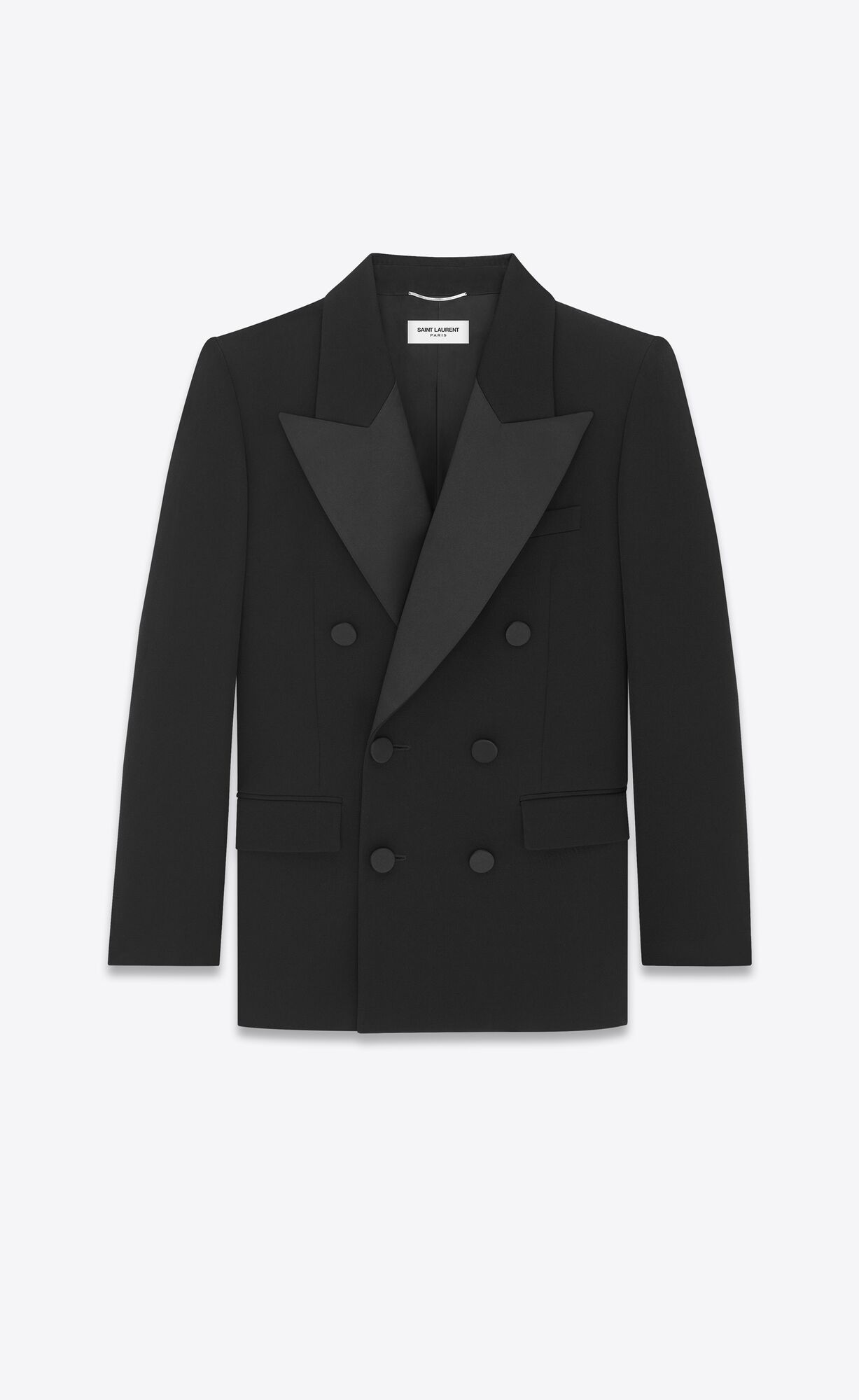 YSL Double-breasted Tuxedo Jacket In Grain De Poudre Black | 2940581-GE