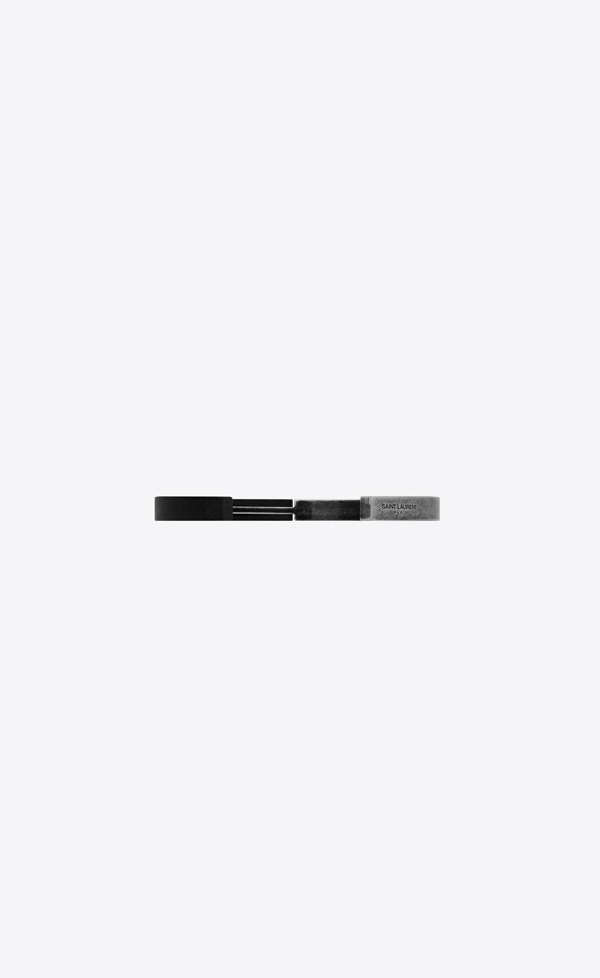 YSL Duet Bracelet In Metal And Wood Oxidized Silver And Dark Brown | 9163578-BK