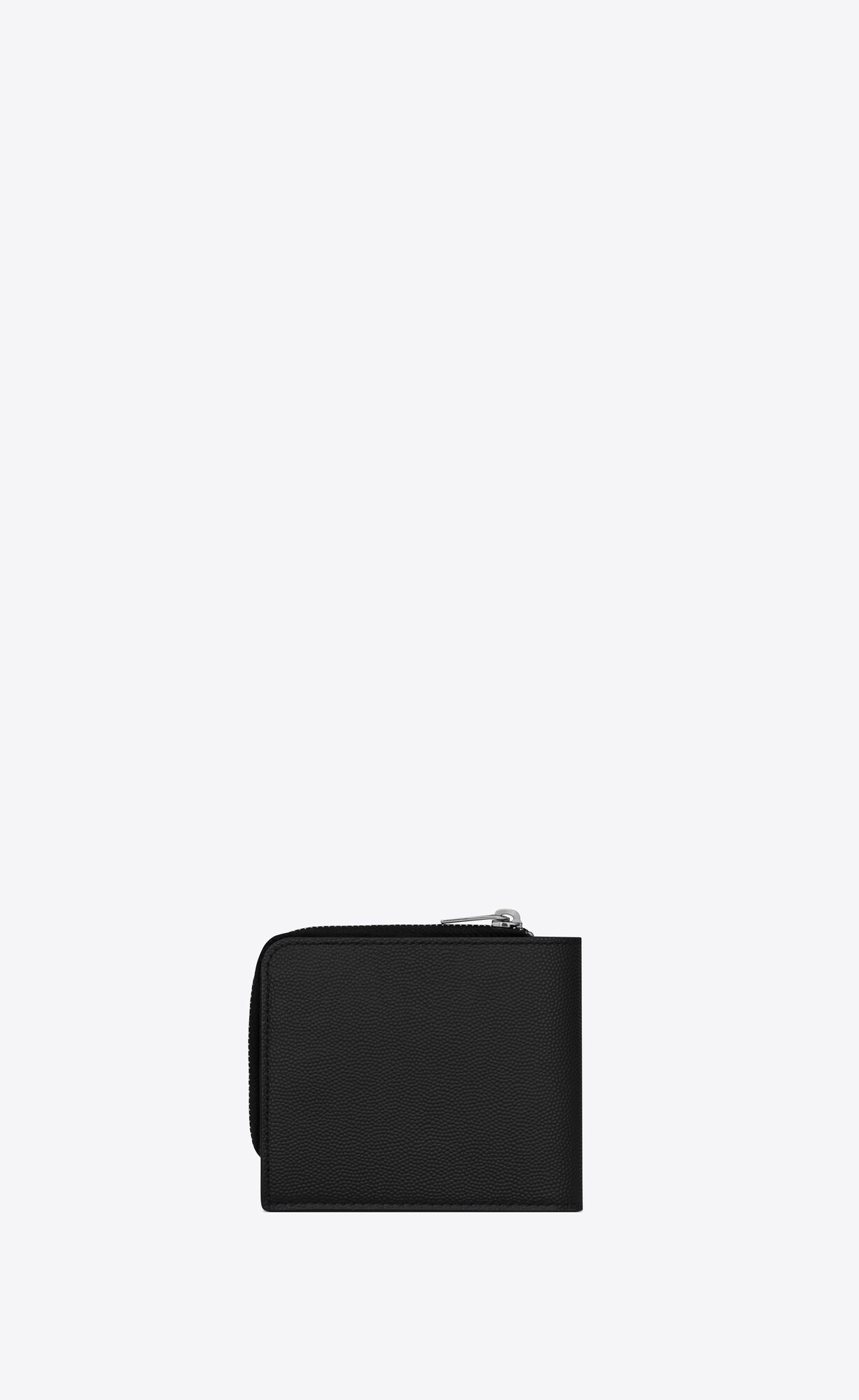 YSL East/West Zip-around Wallet In Grain De Poudre Embossed Leather Black | 9204167-JD