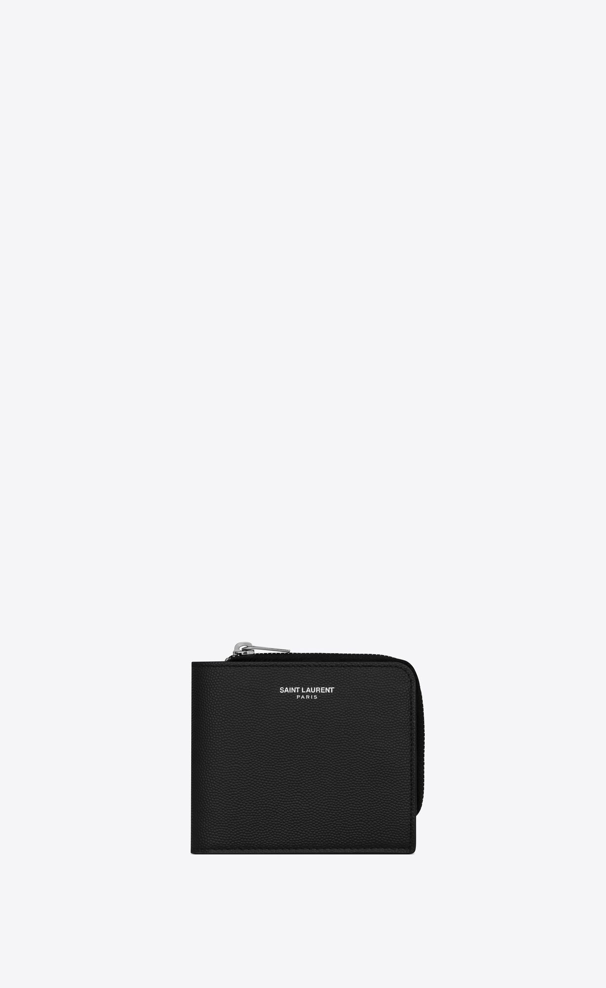 YSL East/West Zip-around Wallet In Grain De Poudre Embossed Leather Black | 9204167-JD