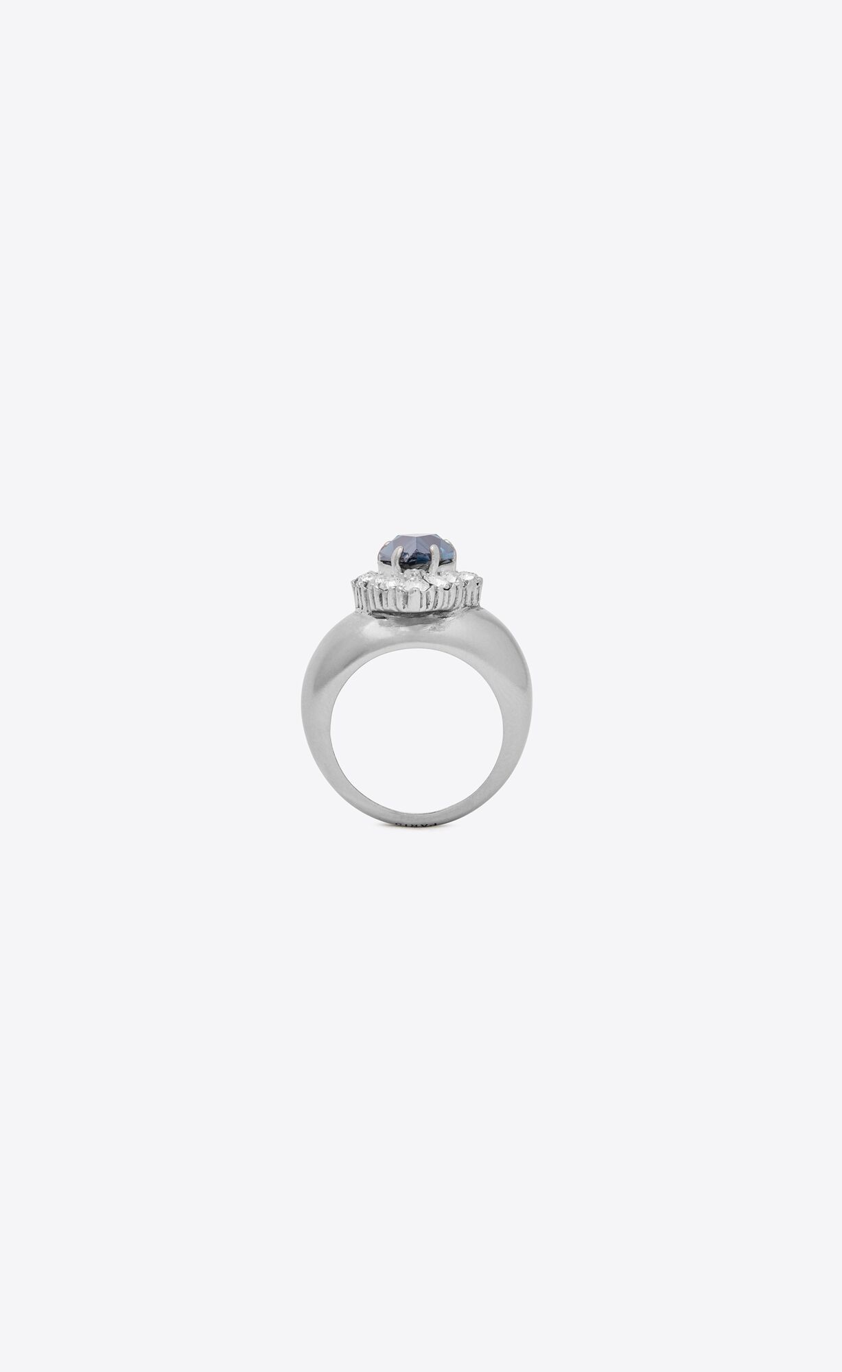 YSL Emerald Princess Ring In Metal Palladium, Crystal And Blue | 0578463-VT