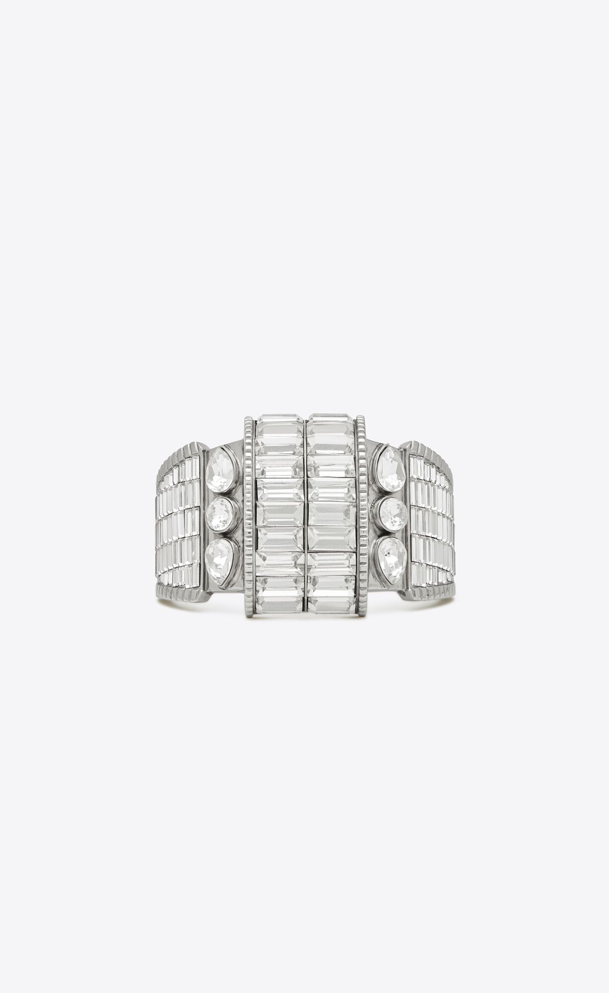 YSL Empire Rhinestone Cuff Bracelet In Metal Palladium And Crystal | 8271934-TB