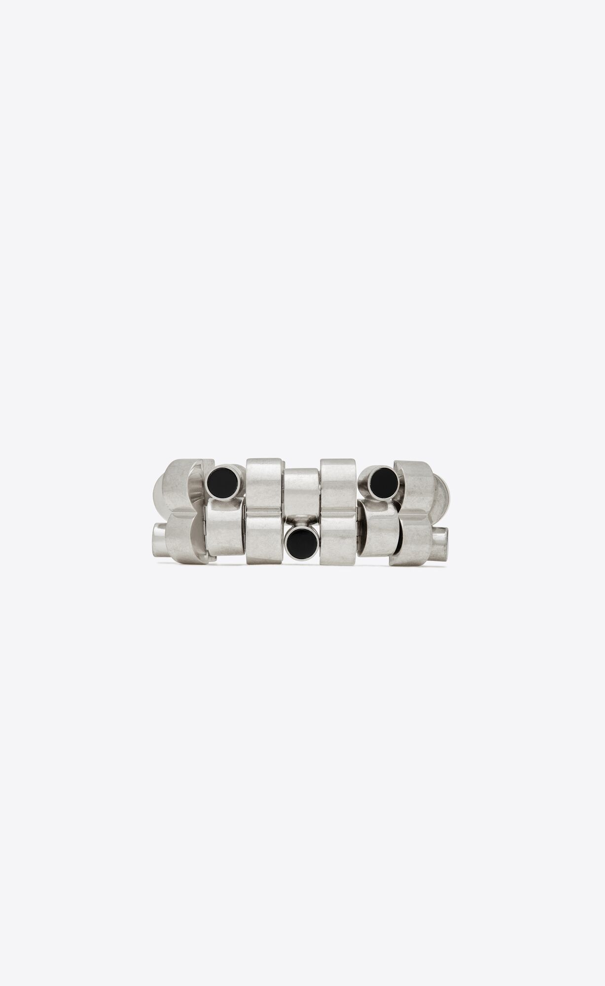 YSL Engrenages Bracelet In Metal And Resin Oxidized Silver And Black | 5206189-LH
