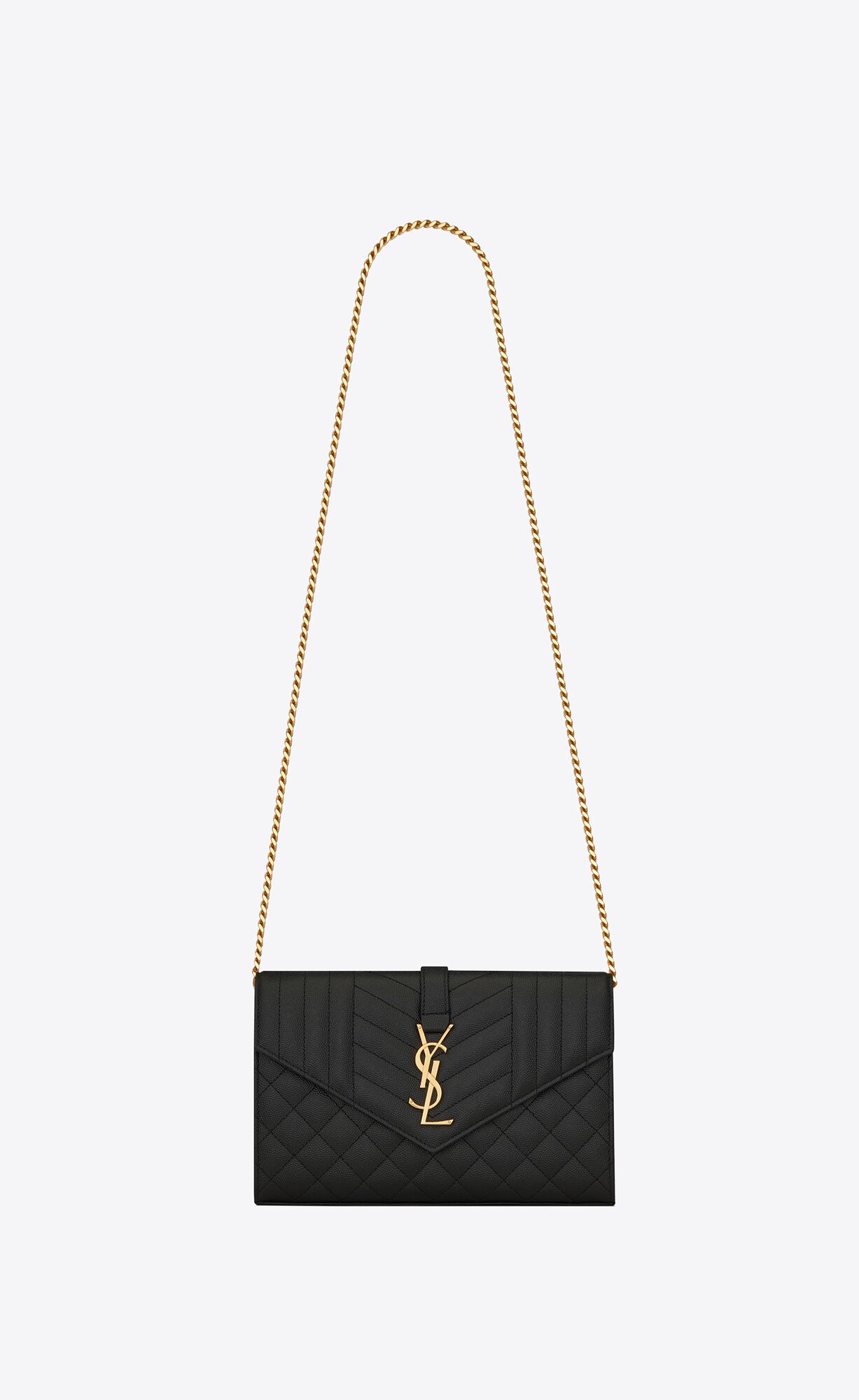 YSL Envelope Chain Wallet In Mix Matelassé Grain De Poudre Embossed Leather Black | 5948613-VT