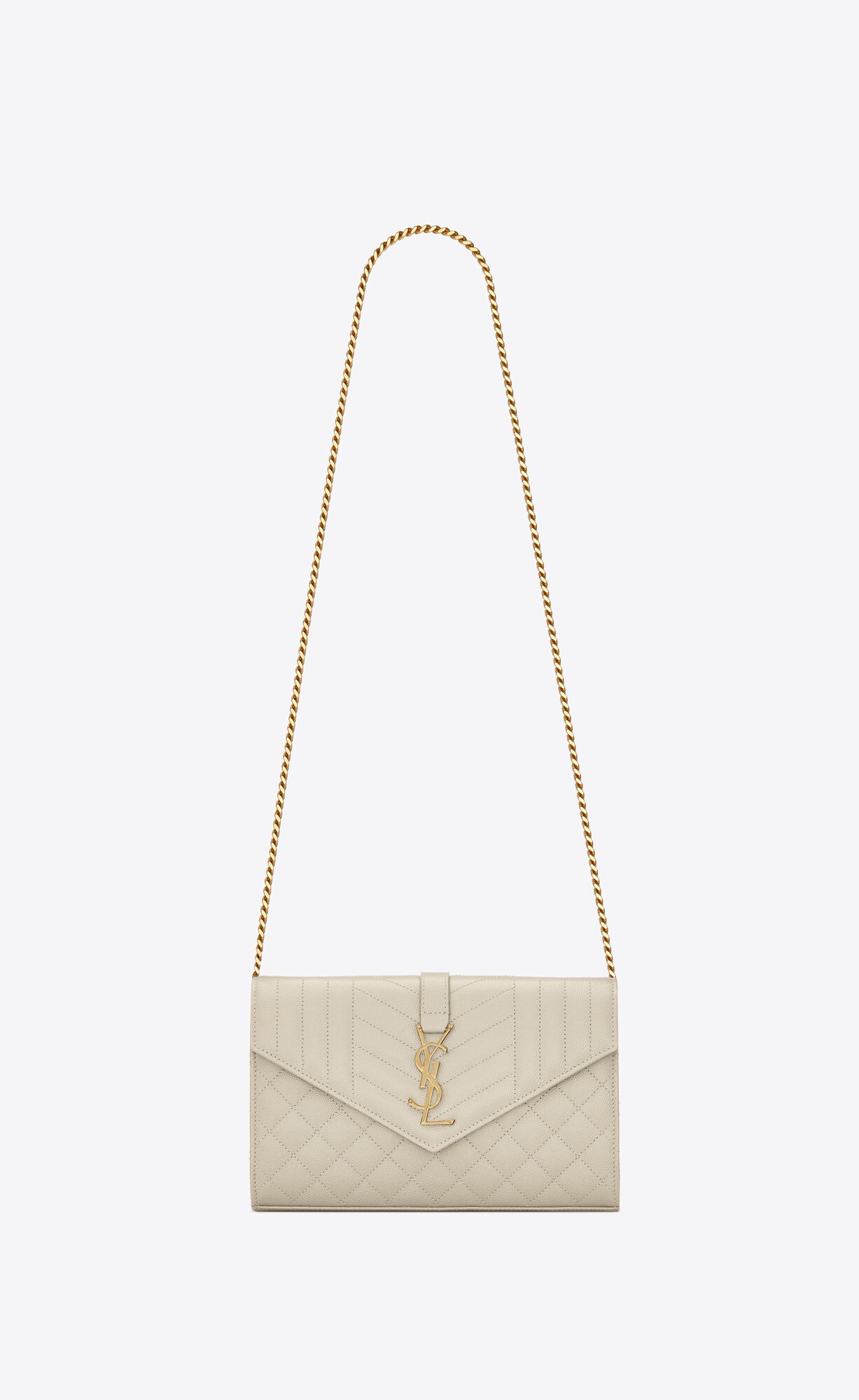 YSL Envelope Chain Wallet In Mix Matelassé Grain De Poudre Embossed Leather Blanc Vintage | 6594182-DP