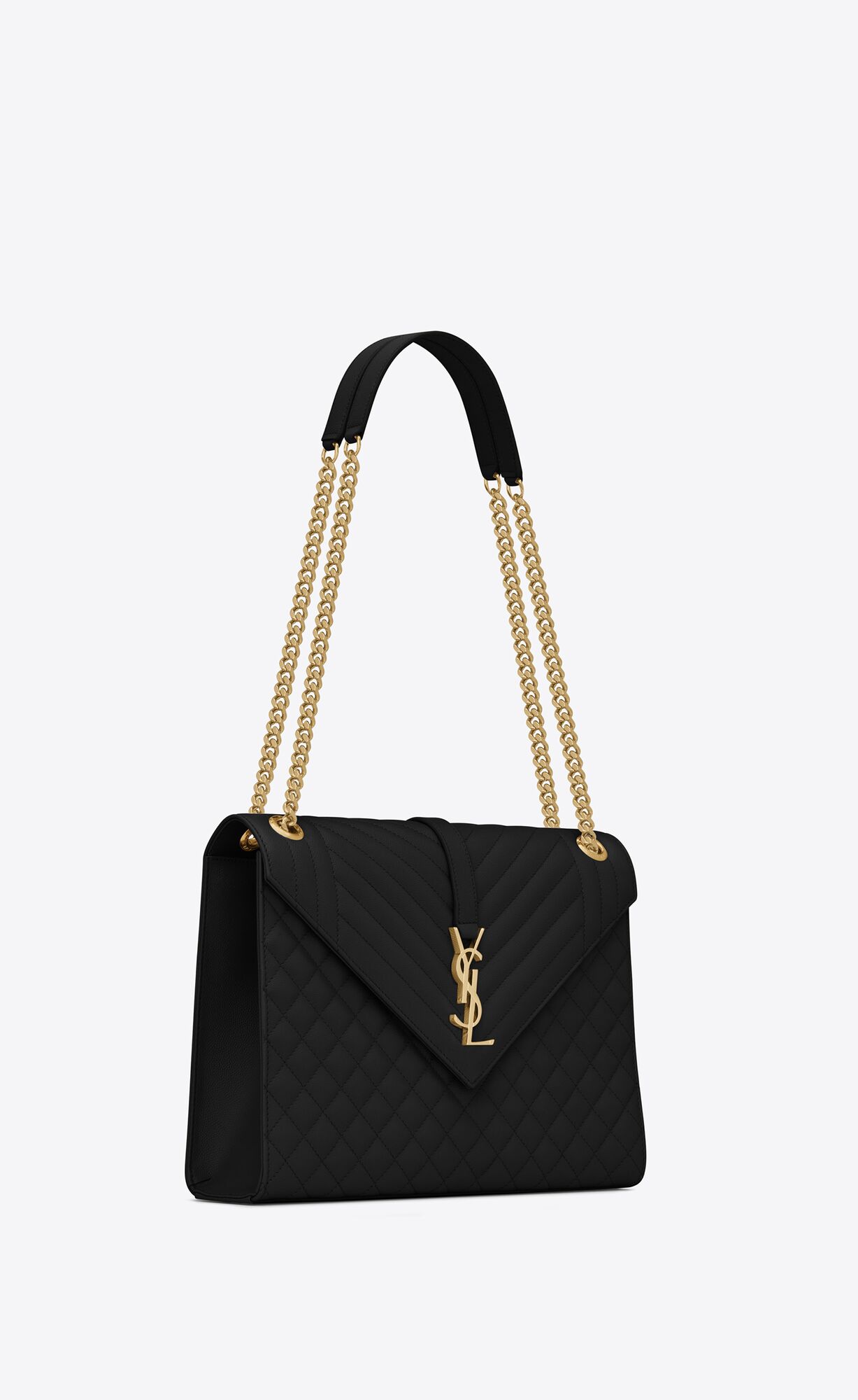 YSL Envelope Large Bag In Mix Matelassé Grain De Poudre Embossed Leather Noir | 8612079-BY