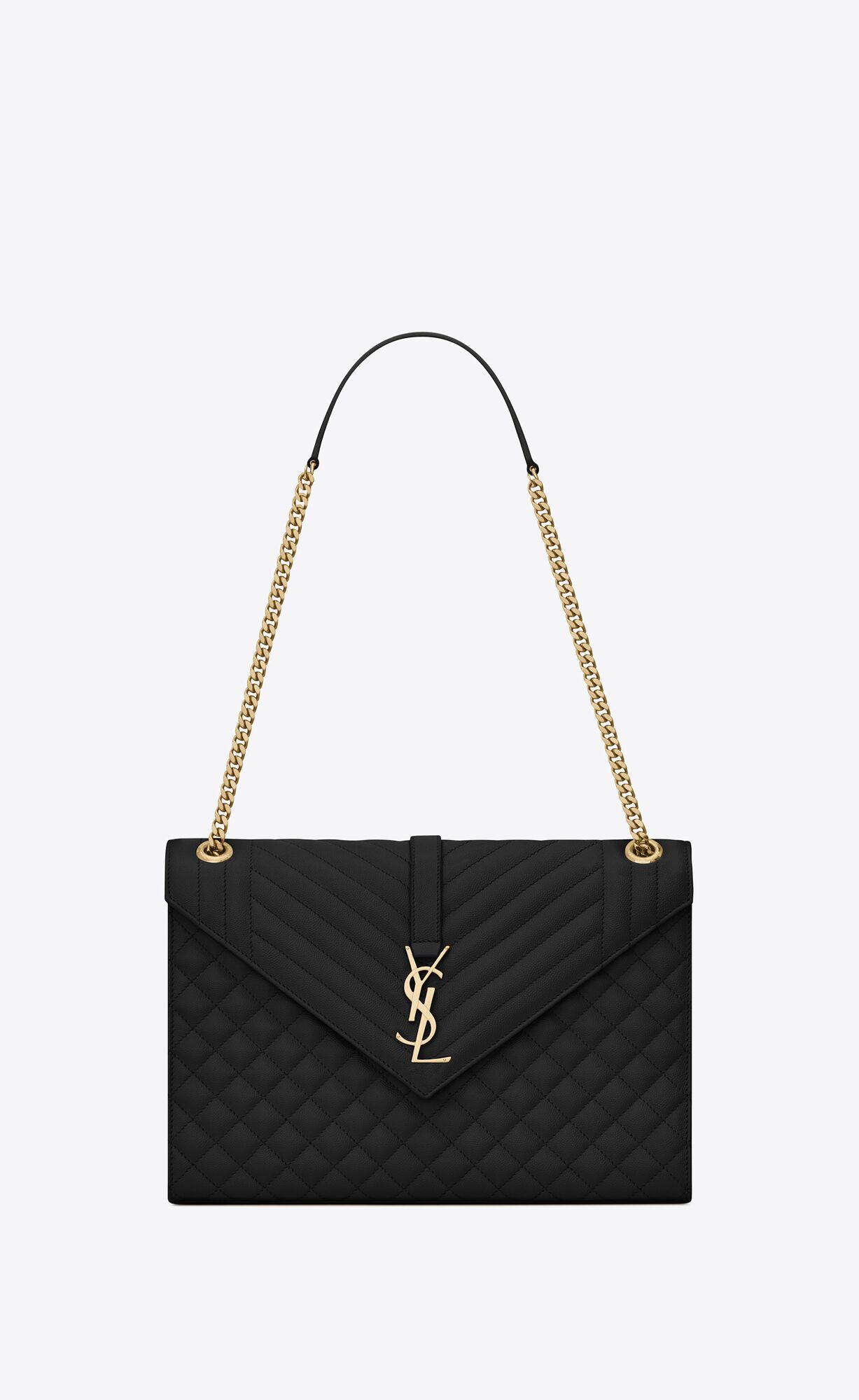 YSL Envelope Large Bag In Mix Matelassé Grain De Poudre Embossed Leather Noir | 8612079-BY