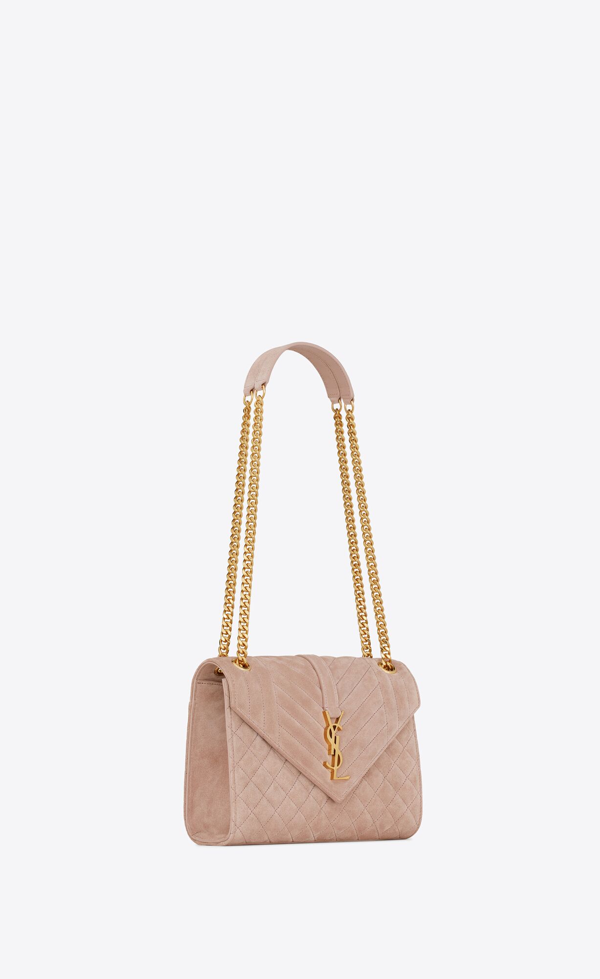 YSL Envelope Medium Chain Bag In Mix Matelassé Suede Rosy Sand | 6521974-HZ