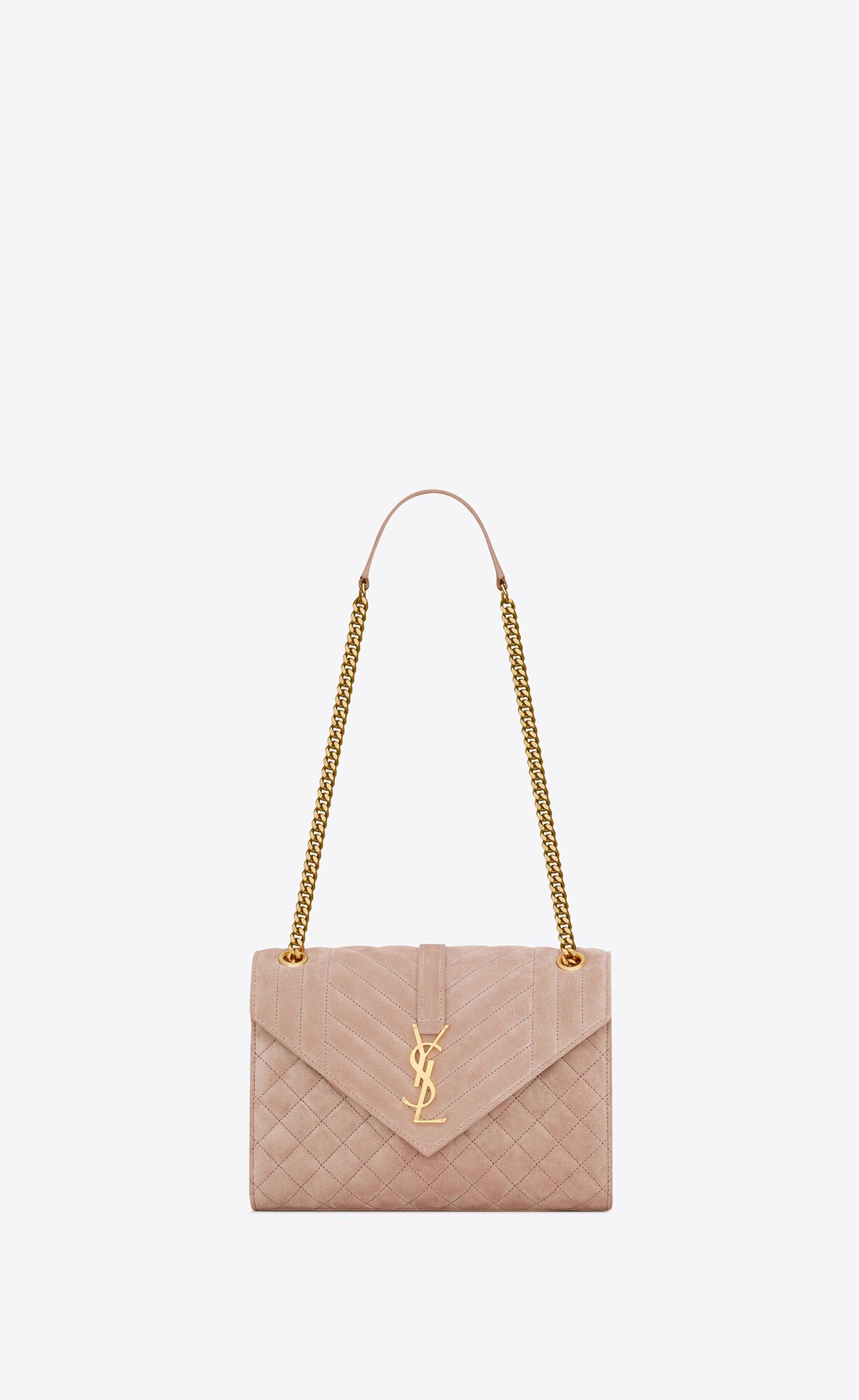 YSL Envelope Medium Chain Bag In Mix Matelassé Suede Rosy Sand | 6521974-HZ