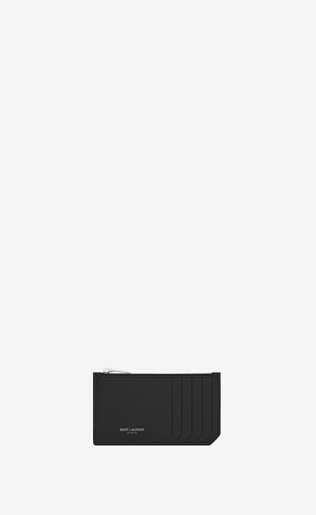 YSL Fragments Zipped Card Case In Grain De Poudre Embossed Leather Black | 8370159-JX