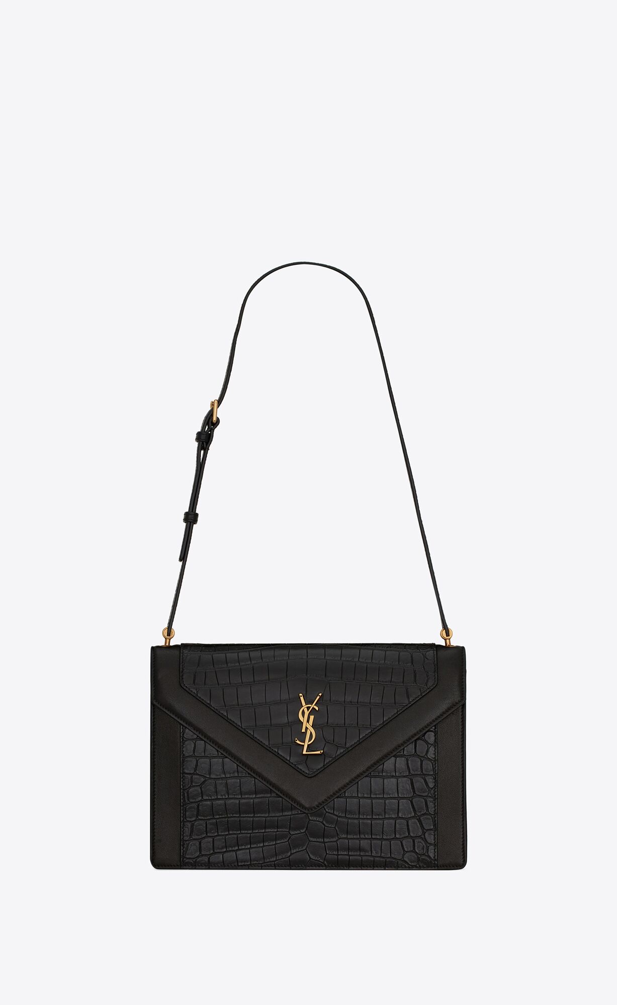 YSL Gaby Satchel In Crocodile-embossed Lacquered Leather And Lambskin Noir | 2591403-JW