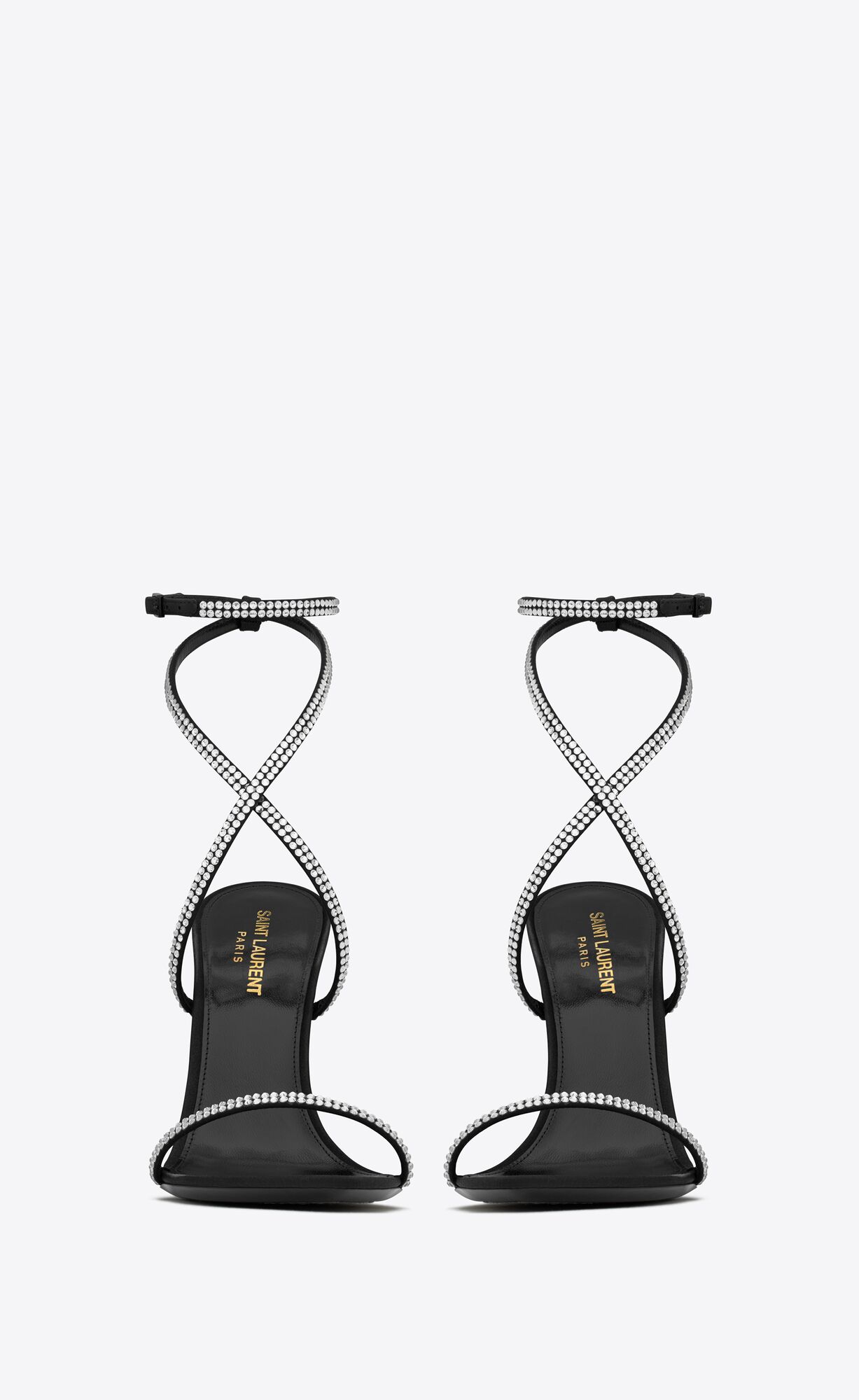 YSL Georgia Sandals In Crepe Satin With Rhinestones Black And Crystal | 7896501-YP