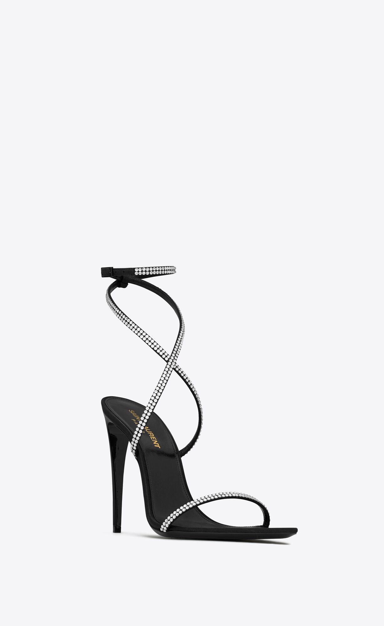 YSL Georgia Sandals In Crepe Satin With Rhinestones Black And Crystal | 7896501-YP