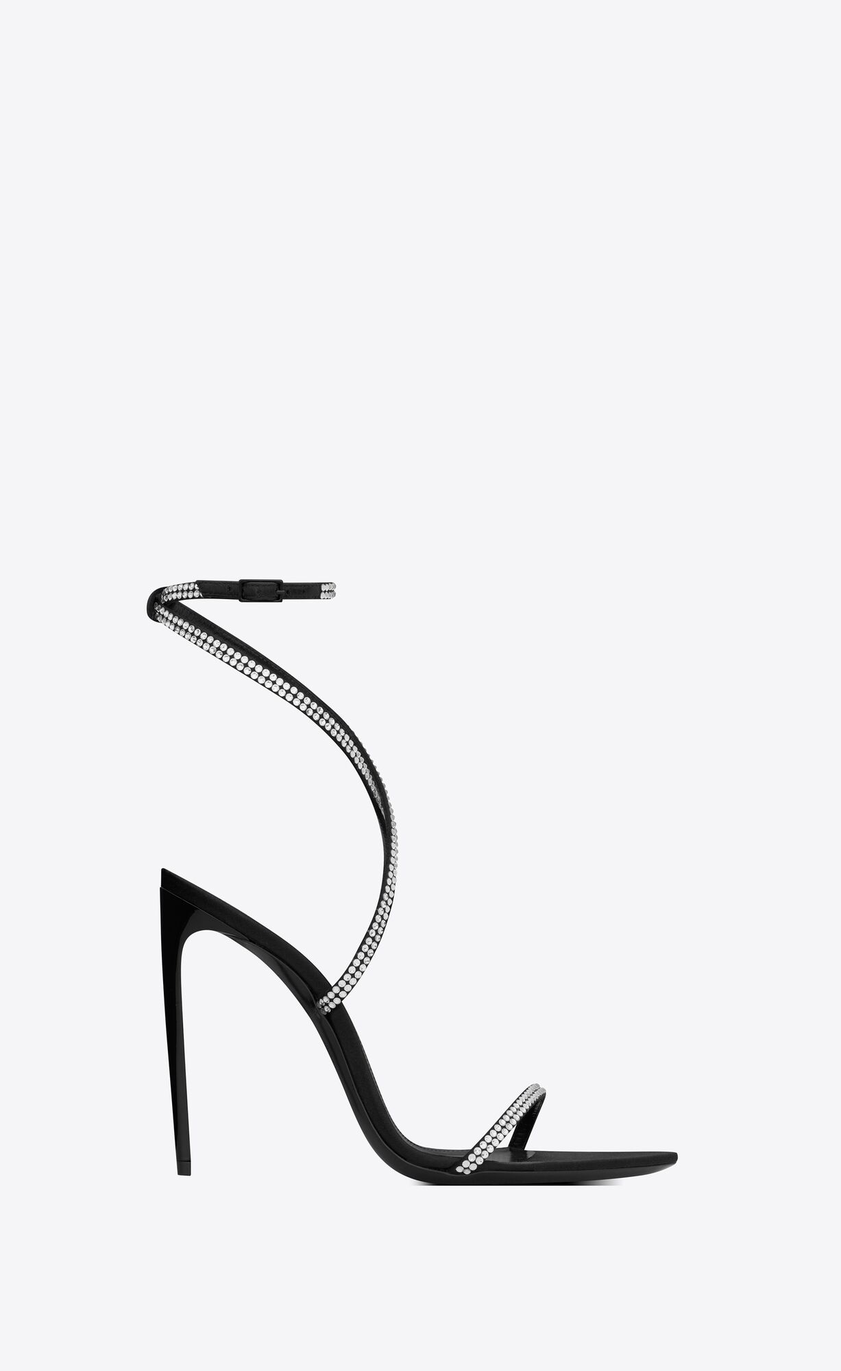 YSL Georgia Sandals In Crepe Satin With Rhinestones Black And Crystal | 7896501-YP