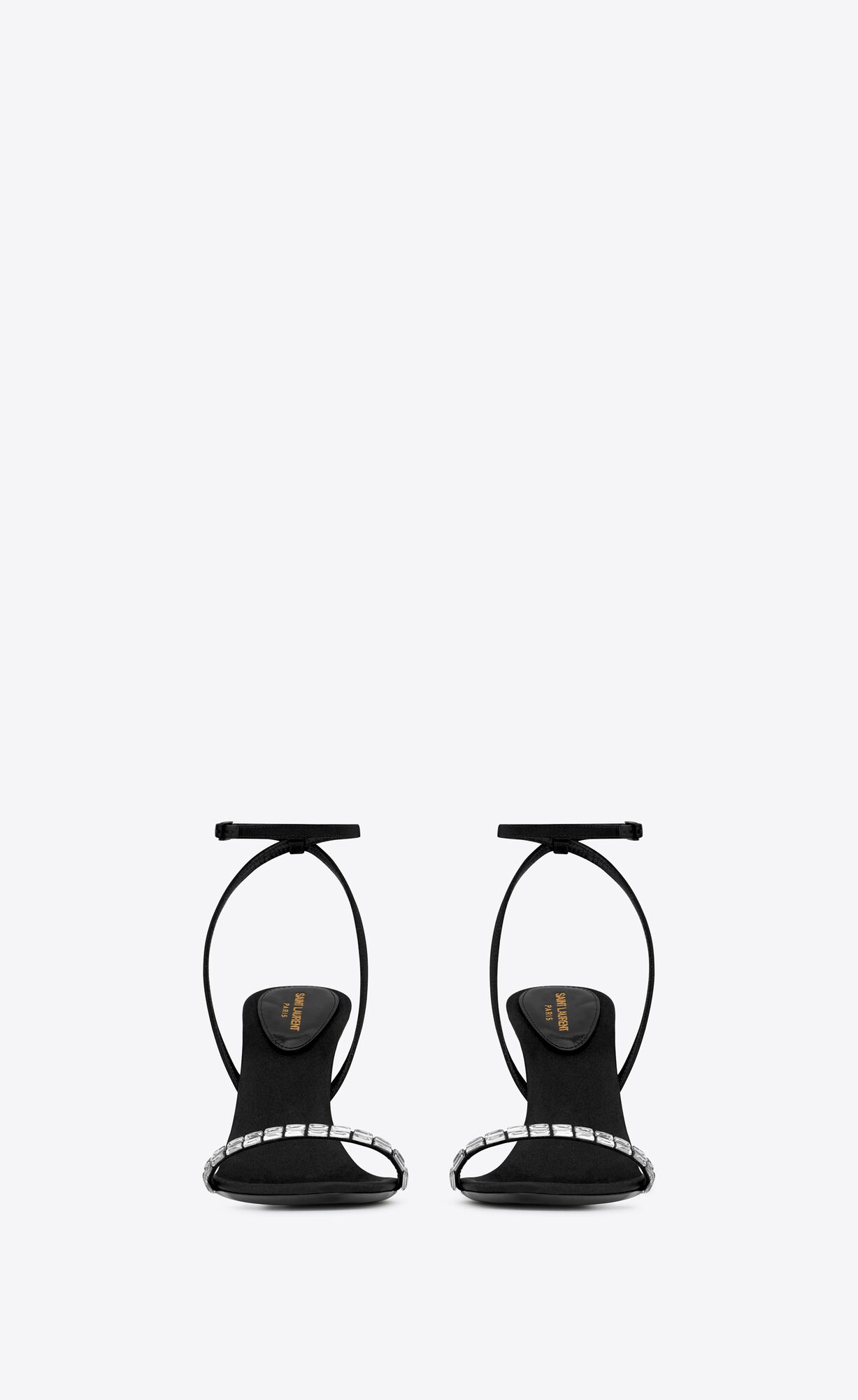 YSL Gloria Sandals In Crepe Satin With Rhinestones Black | 7123098-IK