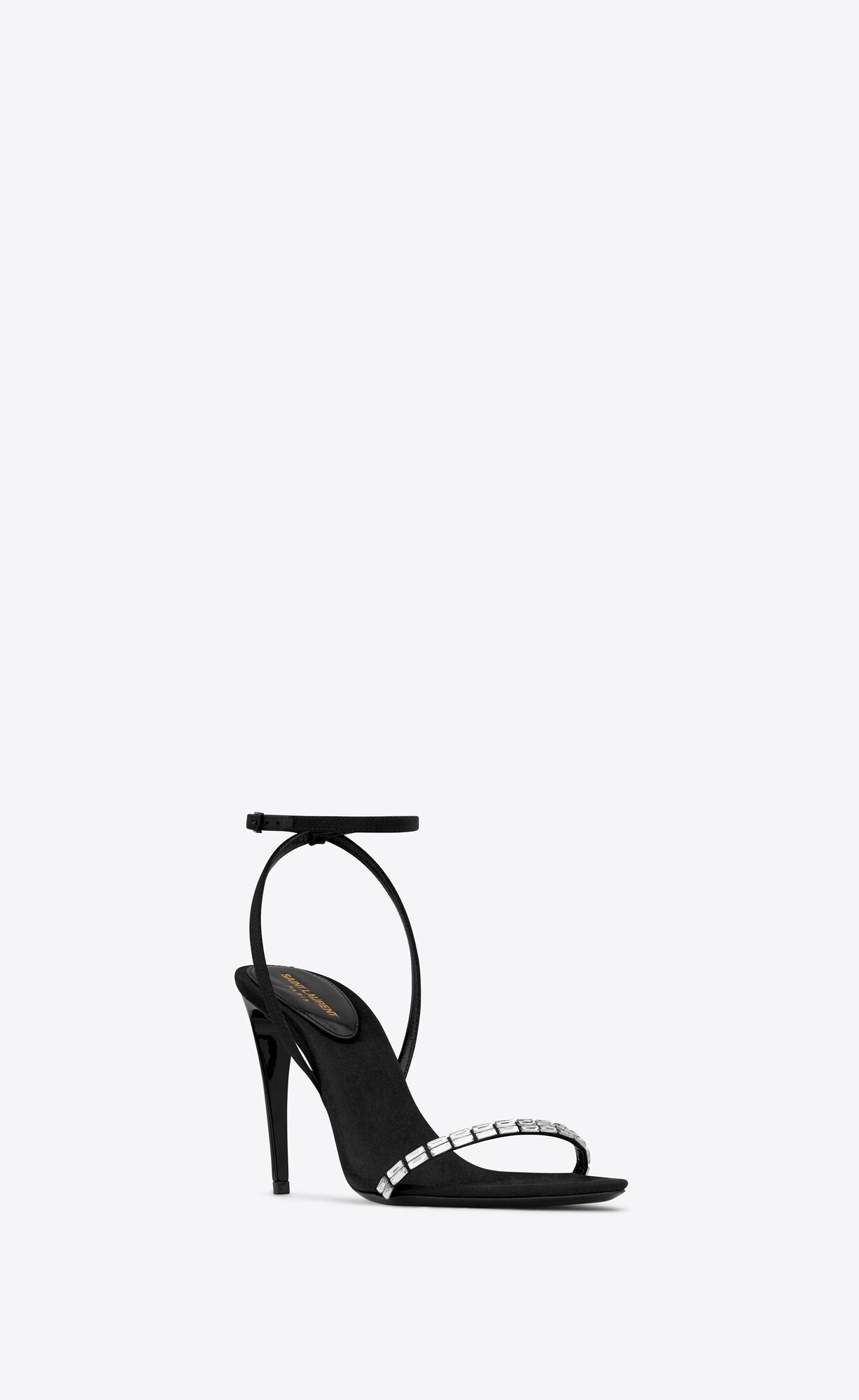 YSL Gloria Sandals In Crepe Satin With Rhinestones Black | 7123098-IK