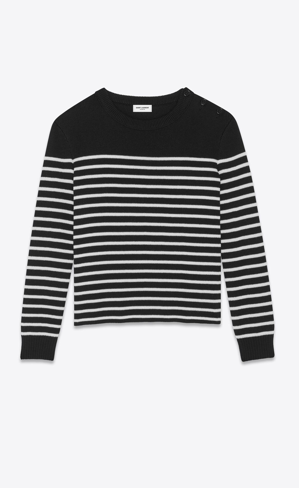 YSL High-neck Sweater In A Sailor Knit Black And Chalk | 8206793-MV