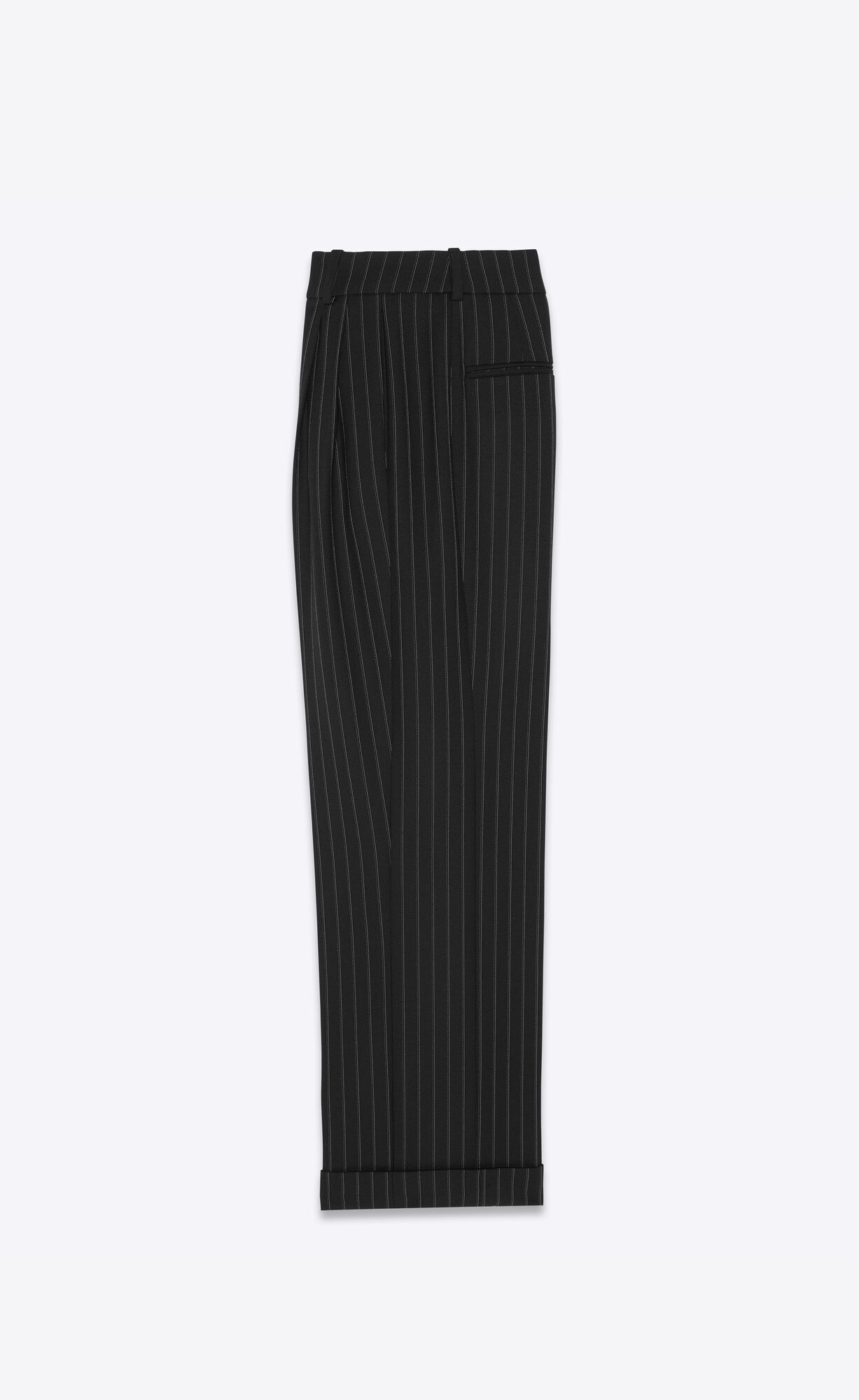 YSL High-waisted Pants In Striped Wool Noir Craie | 2697430-GV