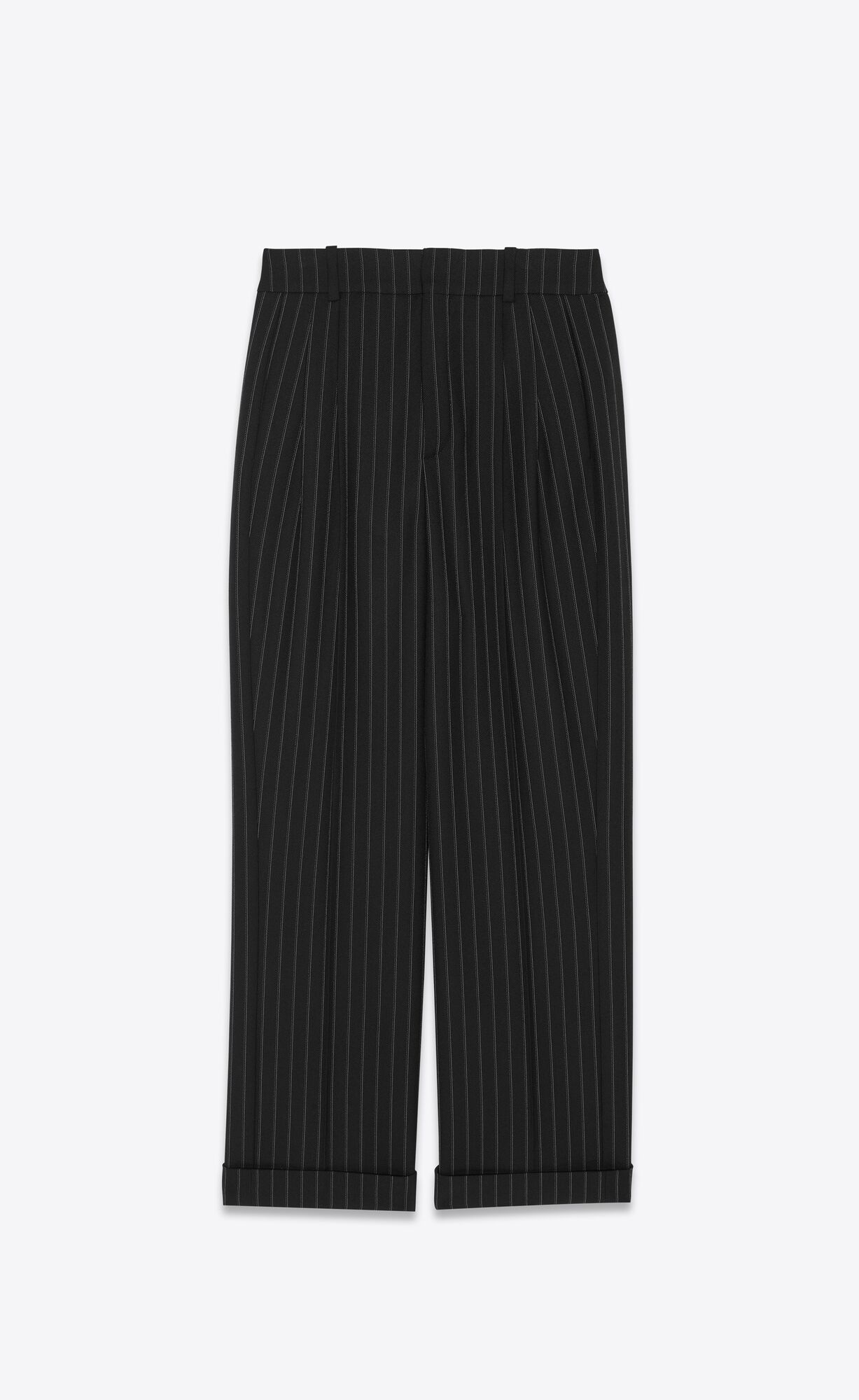 YSL High-waisted Pants In Striped Wool Noir Craie | 2697430-GV