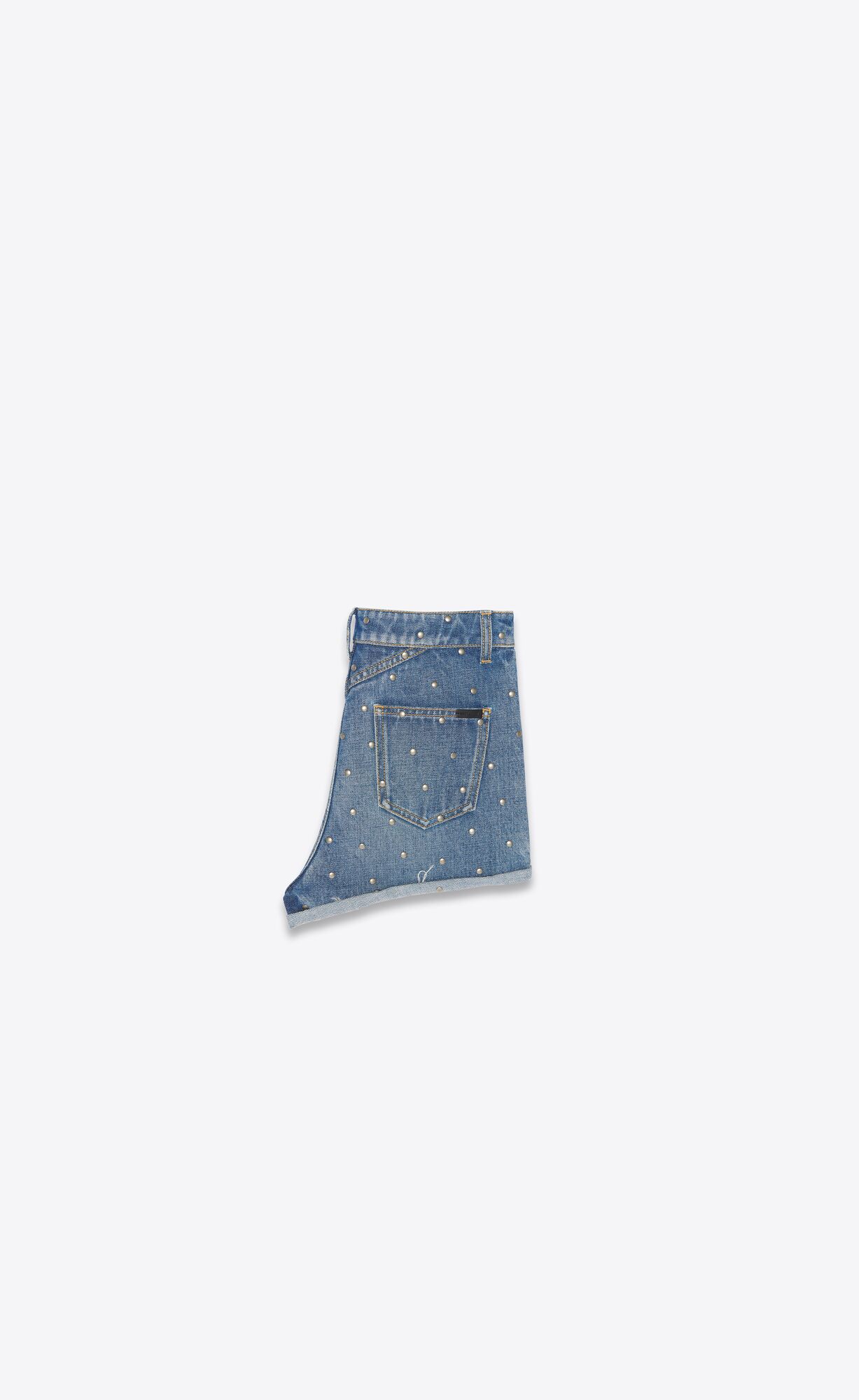 YSL High-waisted Shorts In Studded Fall Blue Denim Fall Blue | 6401952-EY