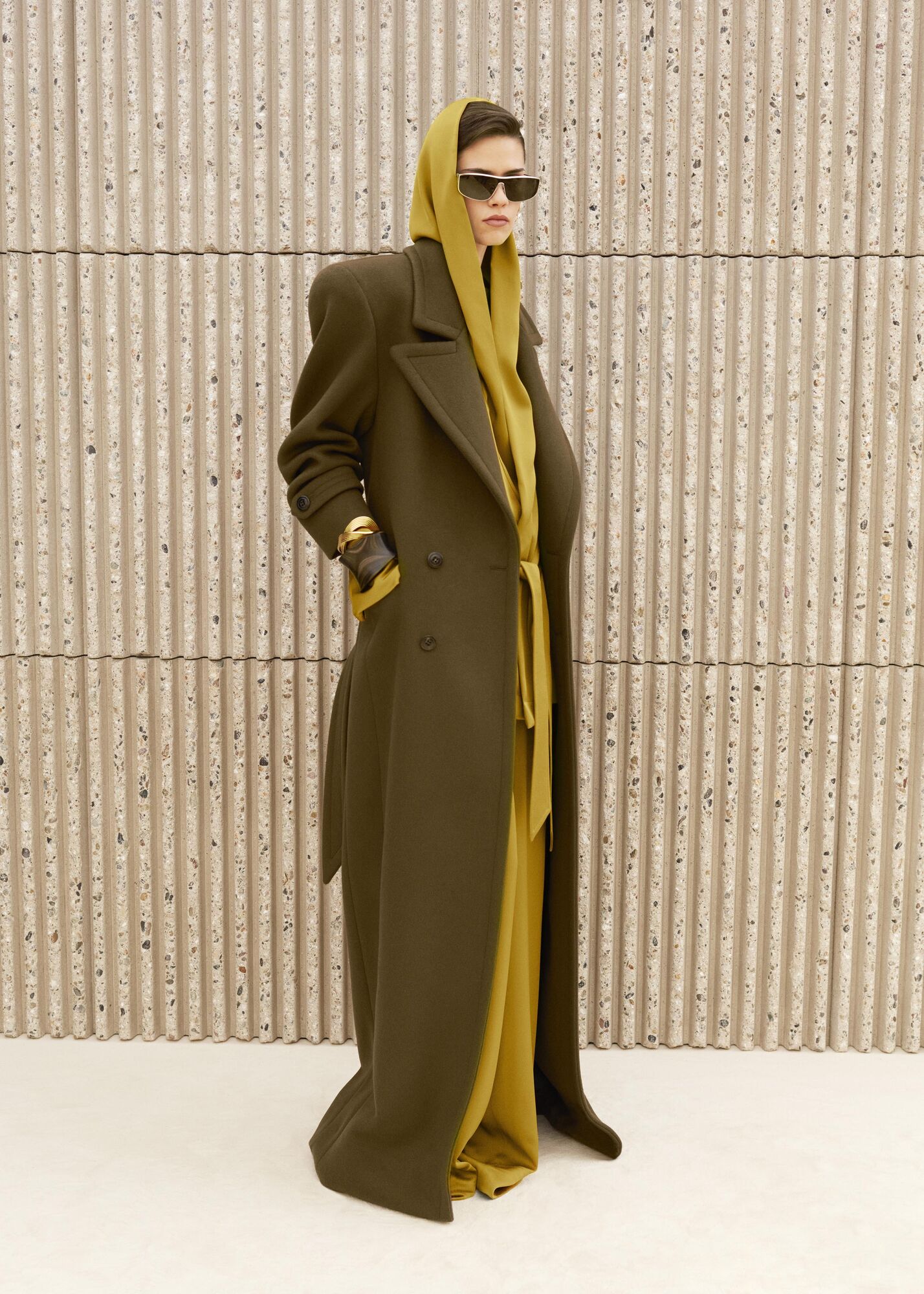 YSL Hooded Jacket In Crepe Satin Vert Mousse | 9810637-KC