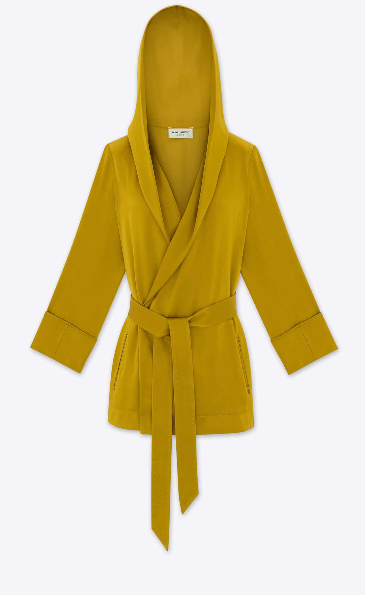 YSL Hooded Jacket In Crepe Satin Vert Mousse | 9810637-KC