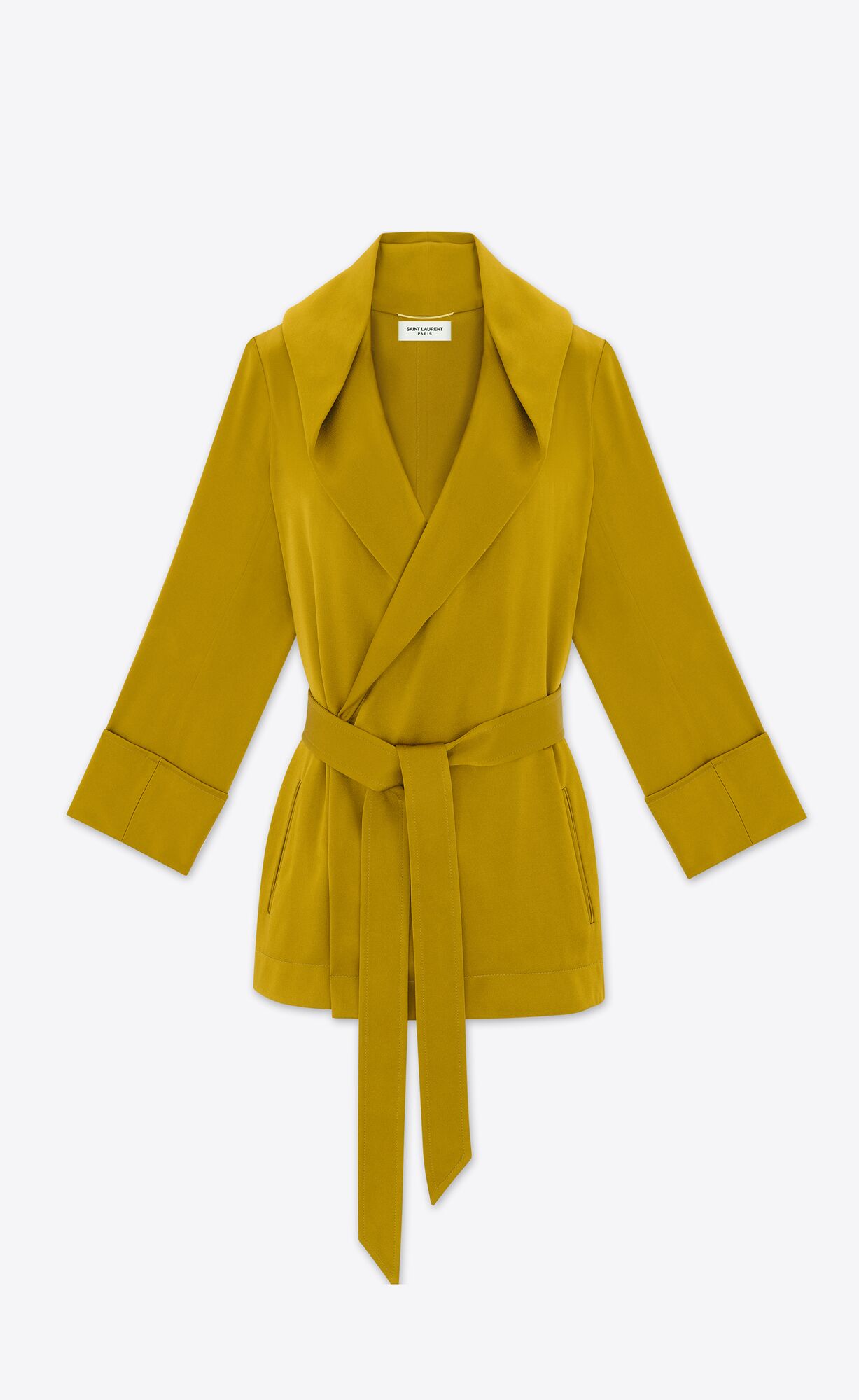 YSL Hooded Jacket In Crepe Satin Vert Mousse | 9810637-KC