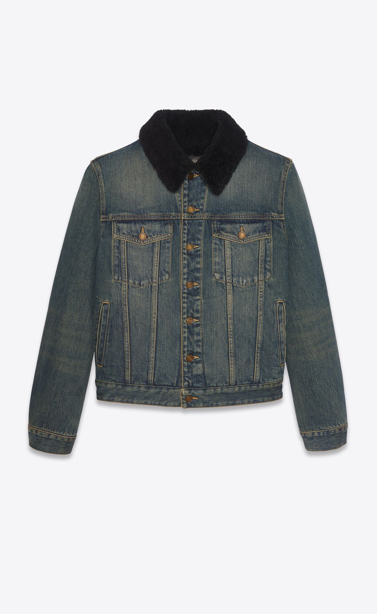 YSL Jacket With Shearling In Dark Dirty Vintage Blue Denim Dark Dirty Vintage Blue | 8091567-WI