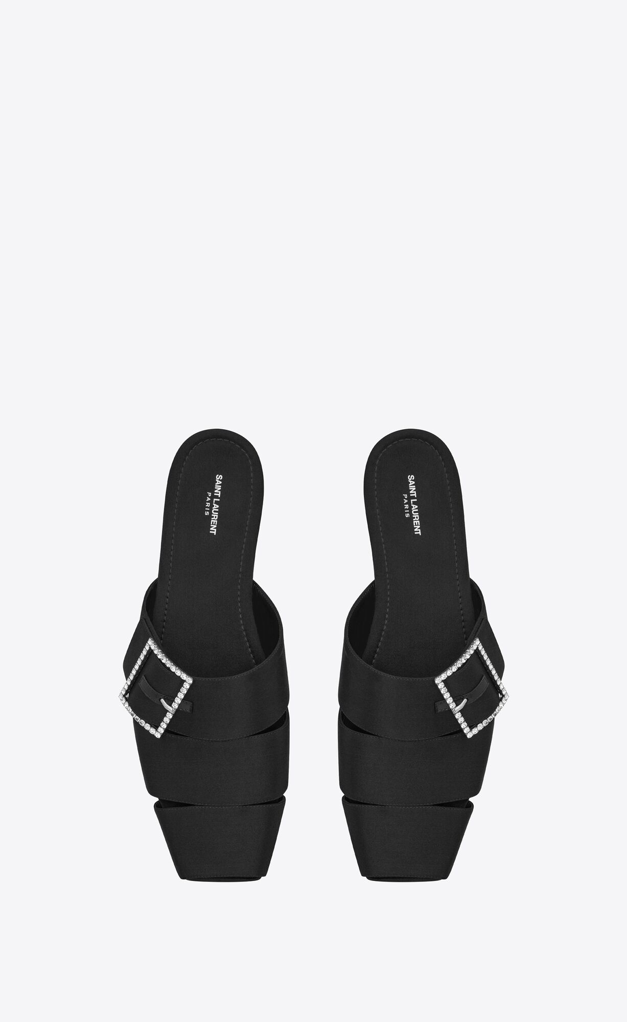 YSL Jacques Flat Mules In Crepe Satin Black | 5061794-UP