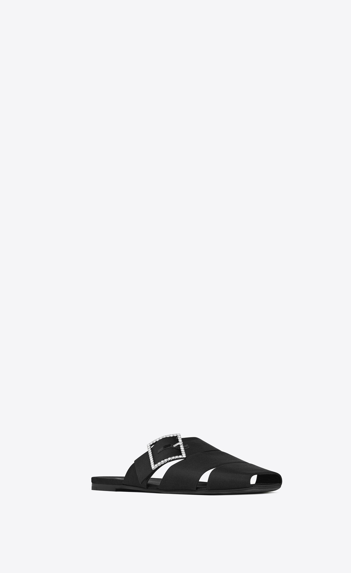 YSL Jacques Flat Mules In Crepe Satin Black | 5061794-UP
