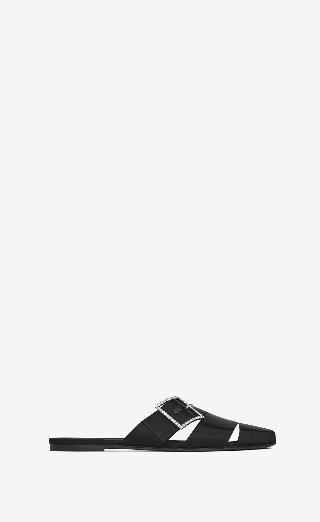 YSL Jacques Flat Mules In Crepe Satin Black | 5061794-UP
