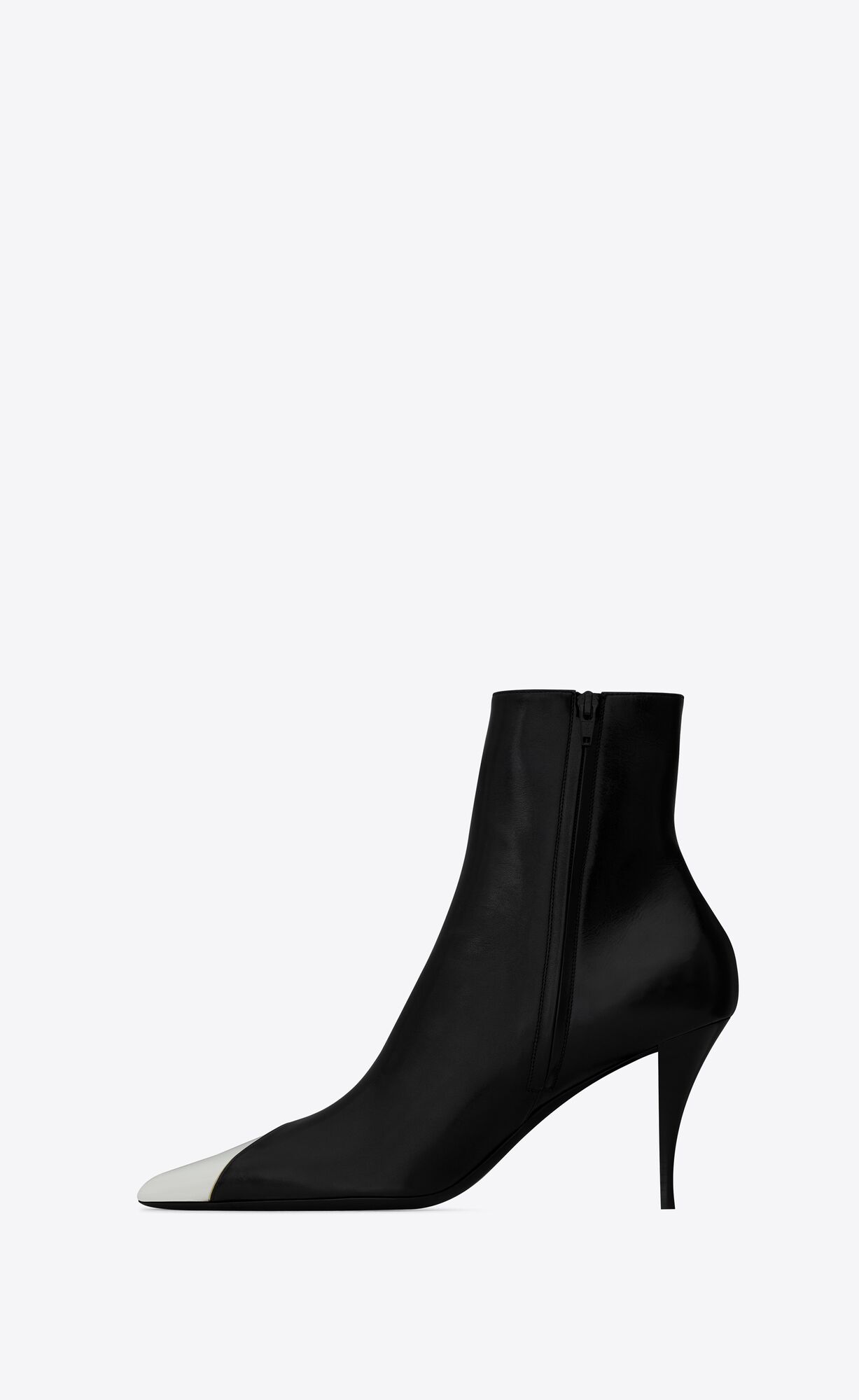 YSL Jam Zipped Boots In Shiny Leather Noir, Blanc Optique Et Or | 5709218-NT