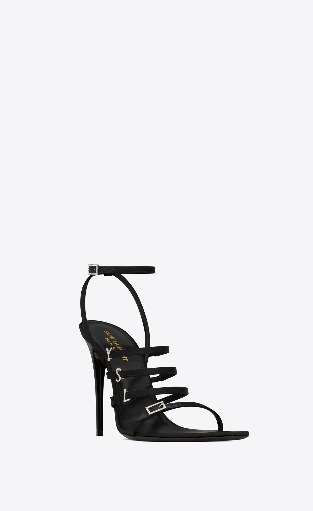 YSL Jerry Sandals In Crepe Satin And Rhinestones Black | 5729301-UX