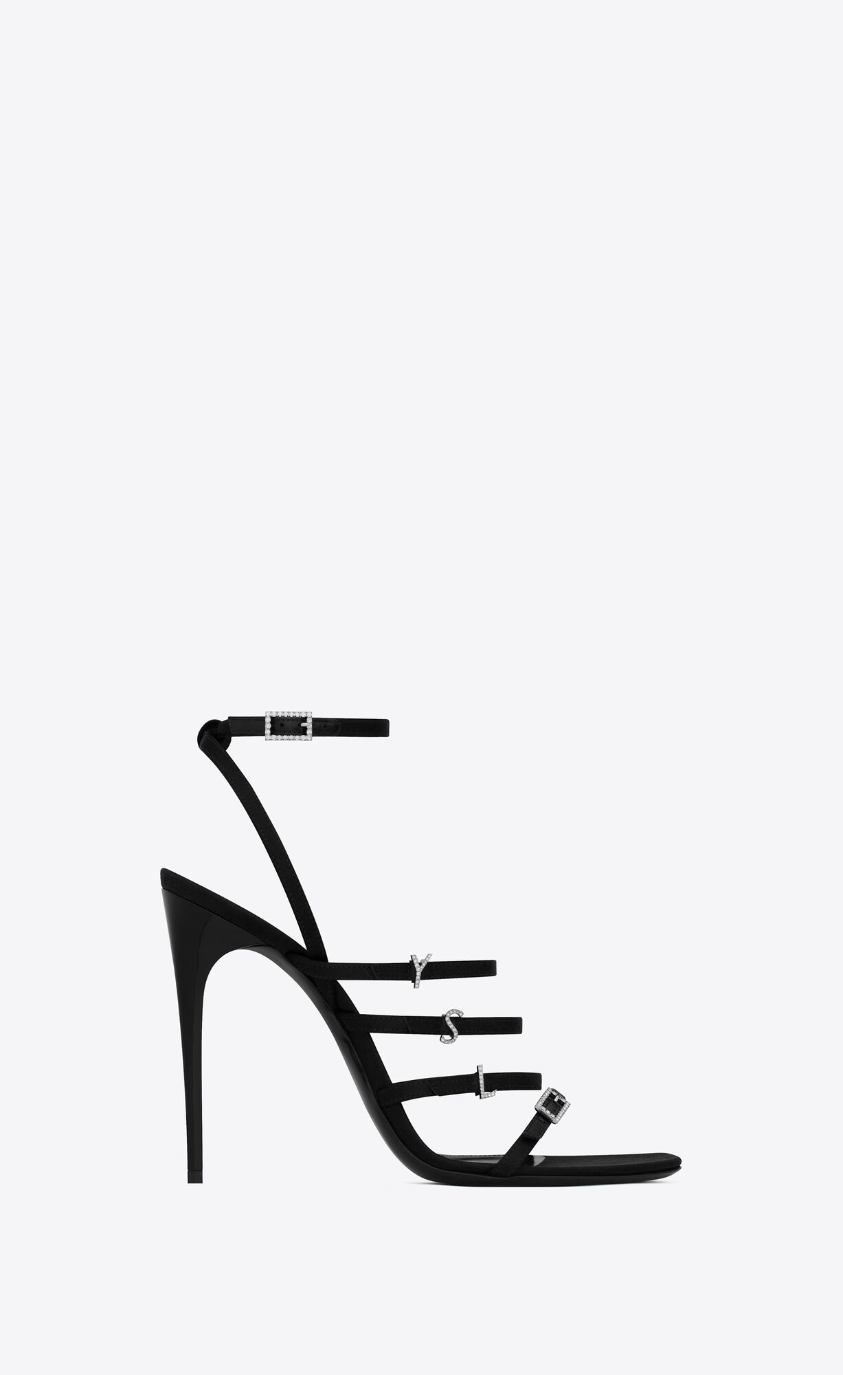 YSL Jerry Sandals In Crepe Satin And Rhinestones Black | 5729301-UX