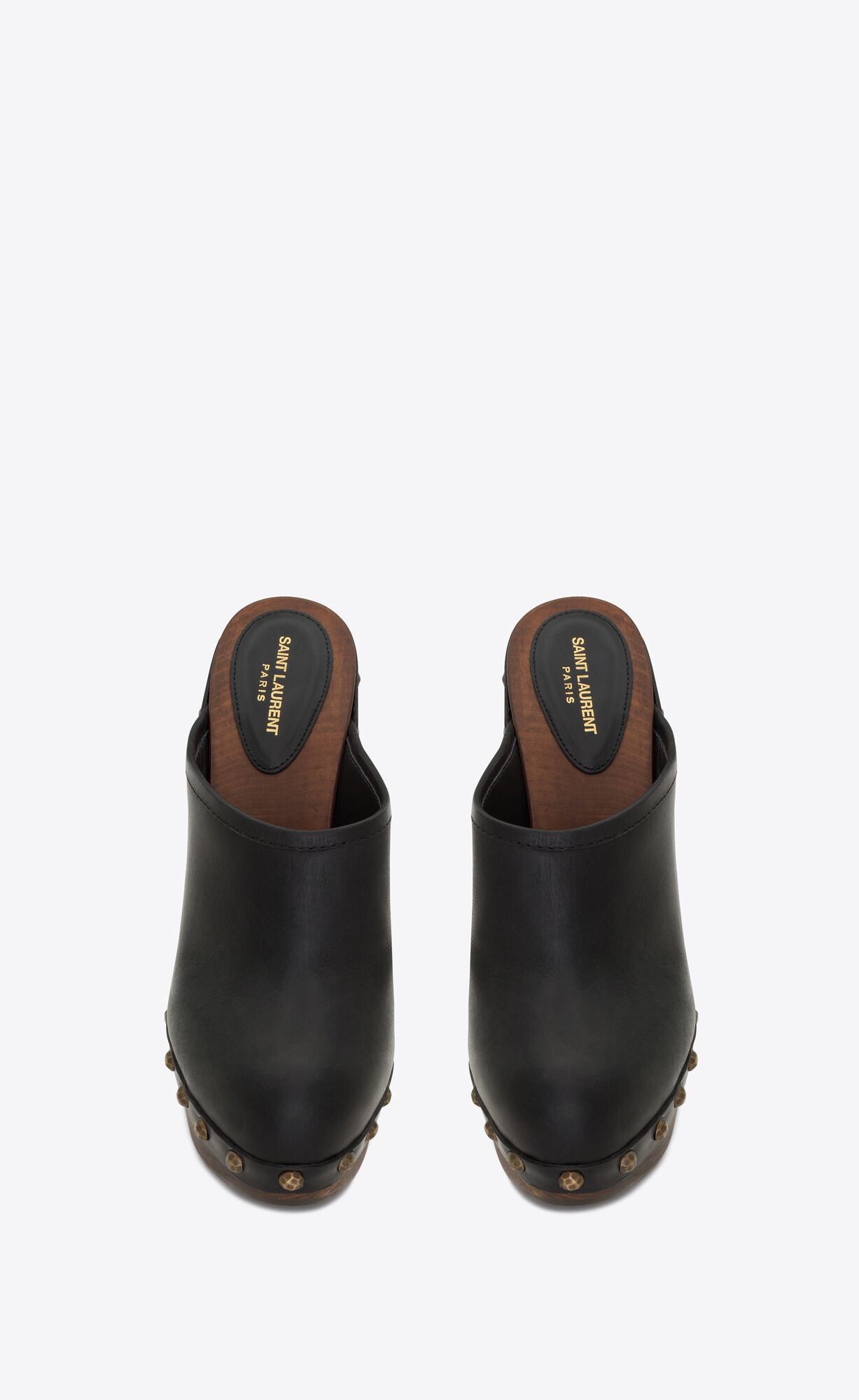 YSL Joan Platform Clogs In Smooth Leather And Wood Black | 0174368-EI