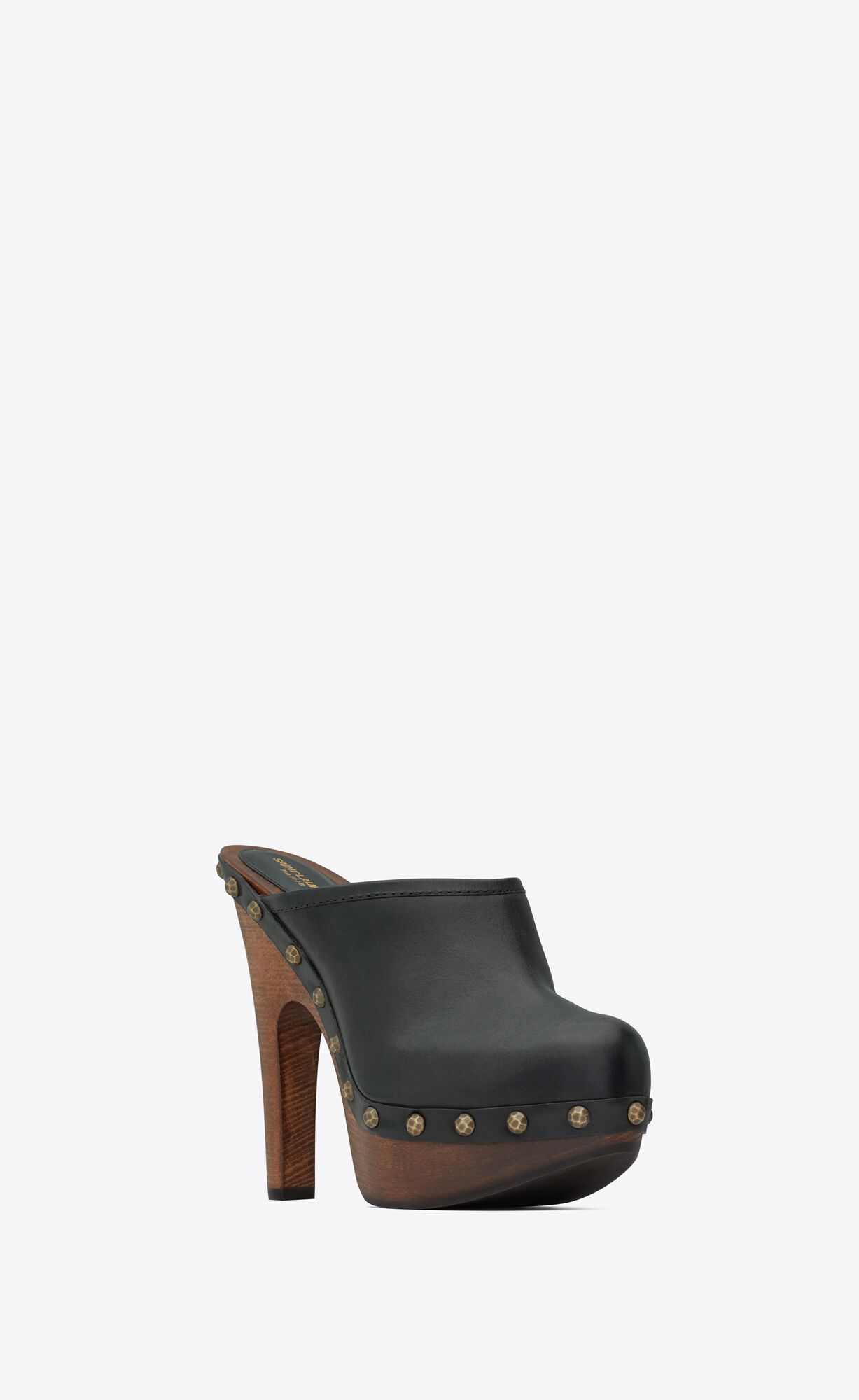 YSL Joan Platform Clogs In Smooth Leather And Wood Black | 0174368-EI