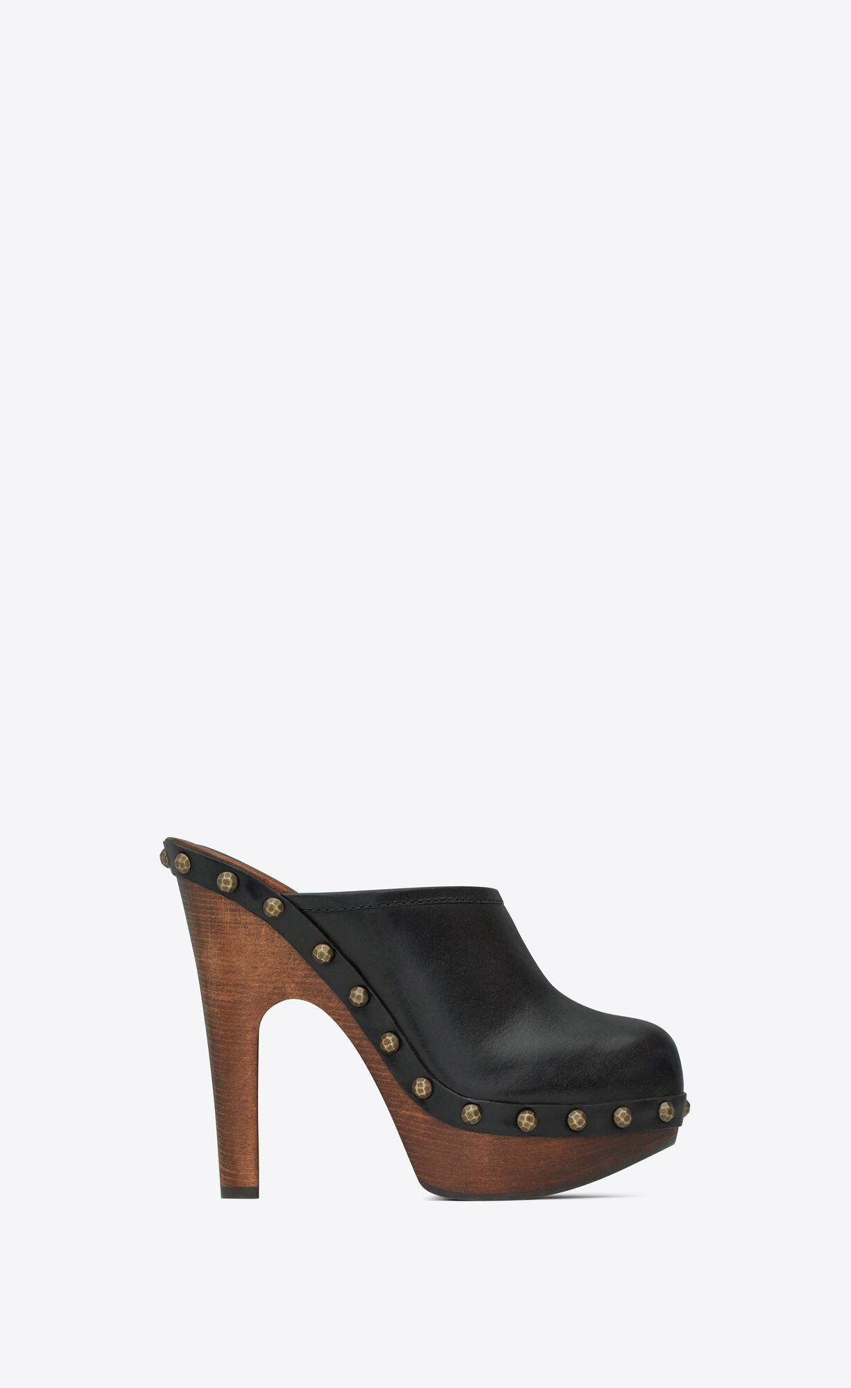 YSL Joan Platform Clogs In Smooth Leather And Wood Black | 0174368-EI
