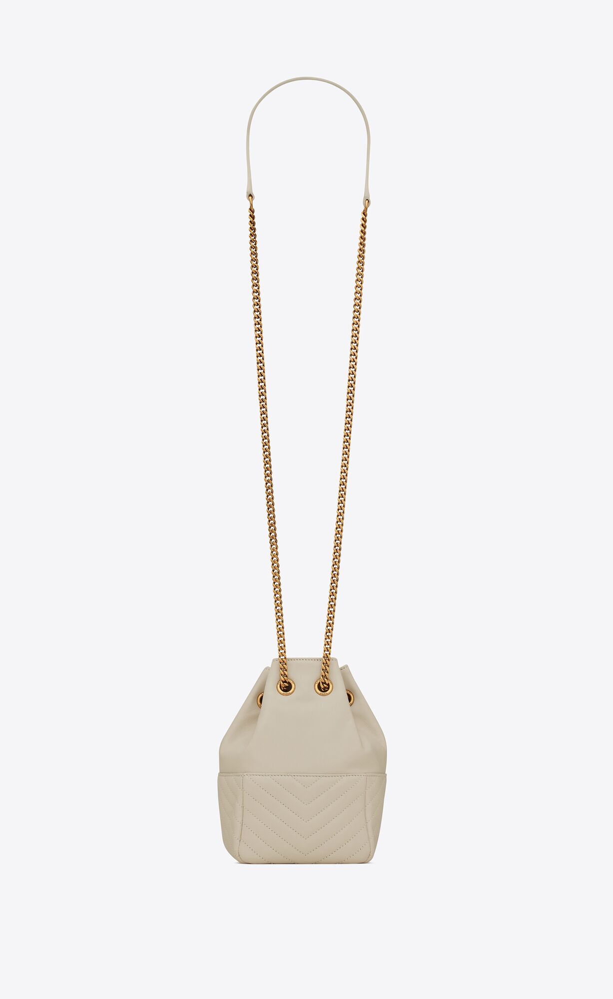 YSL Joe Mini Bucket Bag In Quilted Lambskin Blanc Vintage | 3548670-NZ