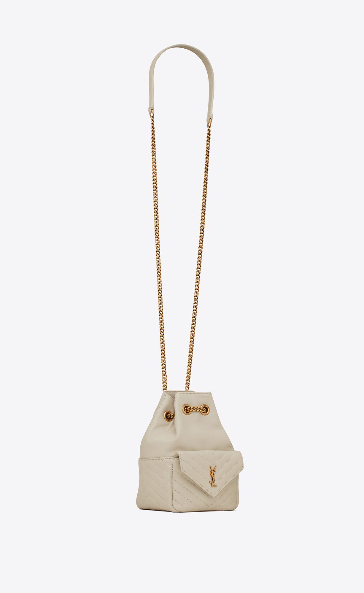 YSL Joe Mini Bucket Bag In Quilted Lambskin Blanc Vintage | 3548670-NZ